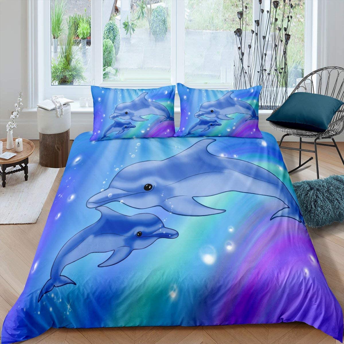 Price:$42.00 Kids Cartoon Comforter Cover Dolphin Duvet Cover for Childern Ocean Animal Bedspread Cover Full Size Underwater World Bedding Set for Living Room Bedroom Decorative, Purple Blue : Home & Kitchen
