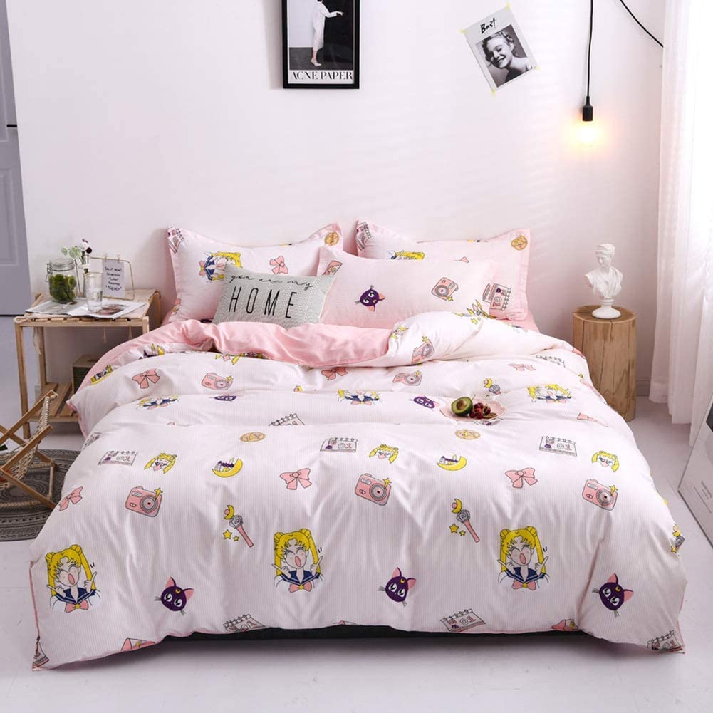 Price:$39.49 Sailor Moon Girl Anime Cartoon Duvet Cover Set Luxury King Size 4pcs Bedding Sets Pink Kawaii Bedding Collections for Kids Children 1 Duvet Cover with 2 Pillow Shams (King) : Home & Kitchen