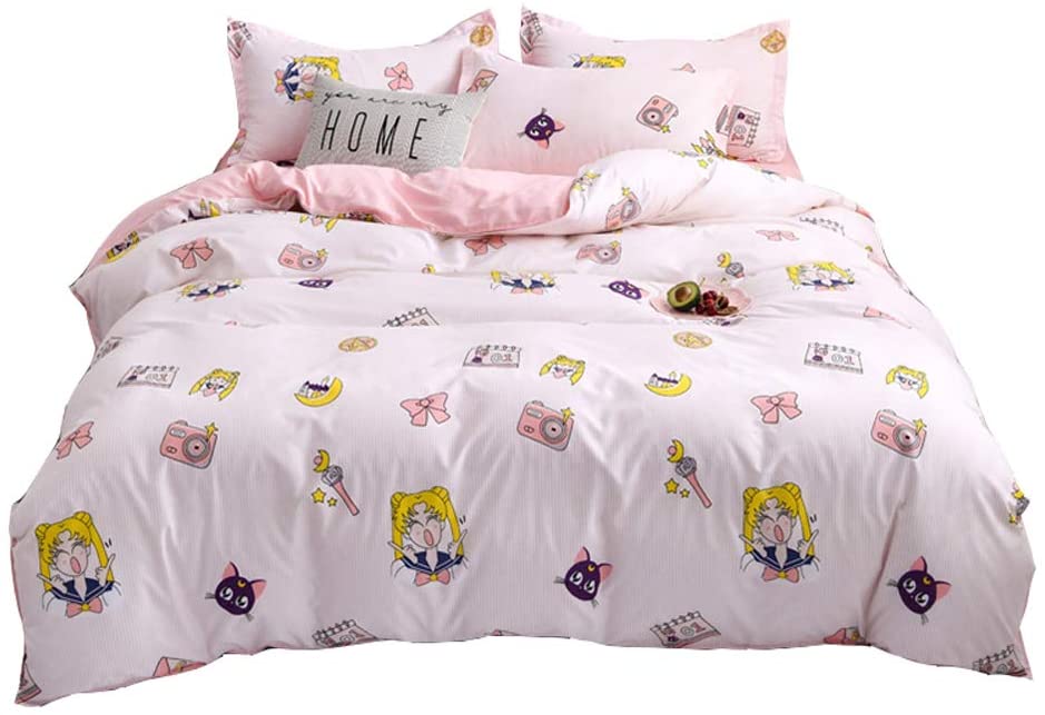 Price:$60.99 HOME Sailor Moon & Tsukino Usagi, Kid’s Anime Idol Pink Duvet Cover Set Birthday Gift Bedding Super Cute & Soft Kawaii Strawberry Bedding Set with Fitted Sheet Plus Pillowcases (Full) : Home & Kitchen