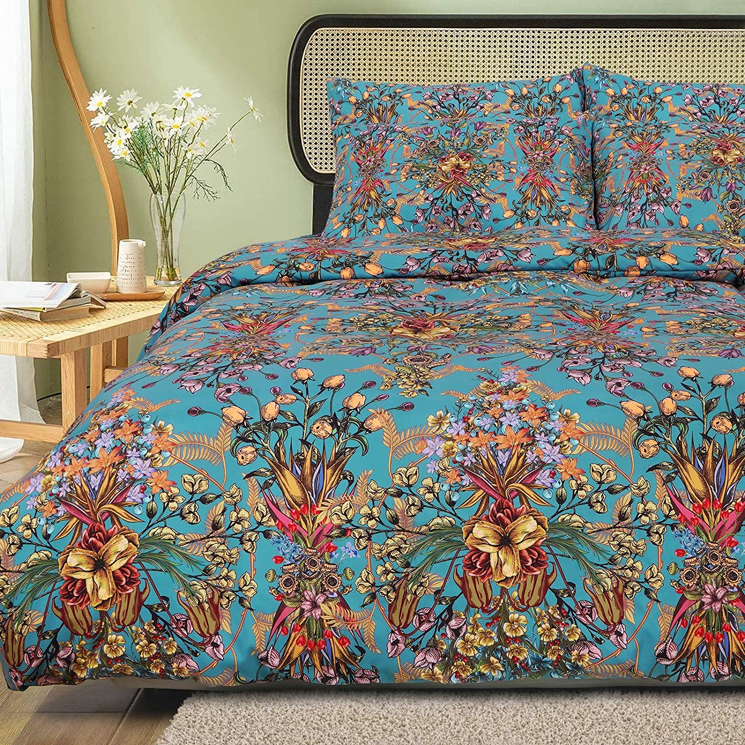 Price:$25.99 Floral Duvet Covers King Size Set, Ultra Soft Bohemian Bedding King Duvet Cover 3 Pieces, 1 Duvet Cover & 2 Pillow Shams, Super Lightweight Duvet Cover Set (King, Floral, Zipper Closure) : Home & Kitchen