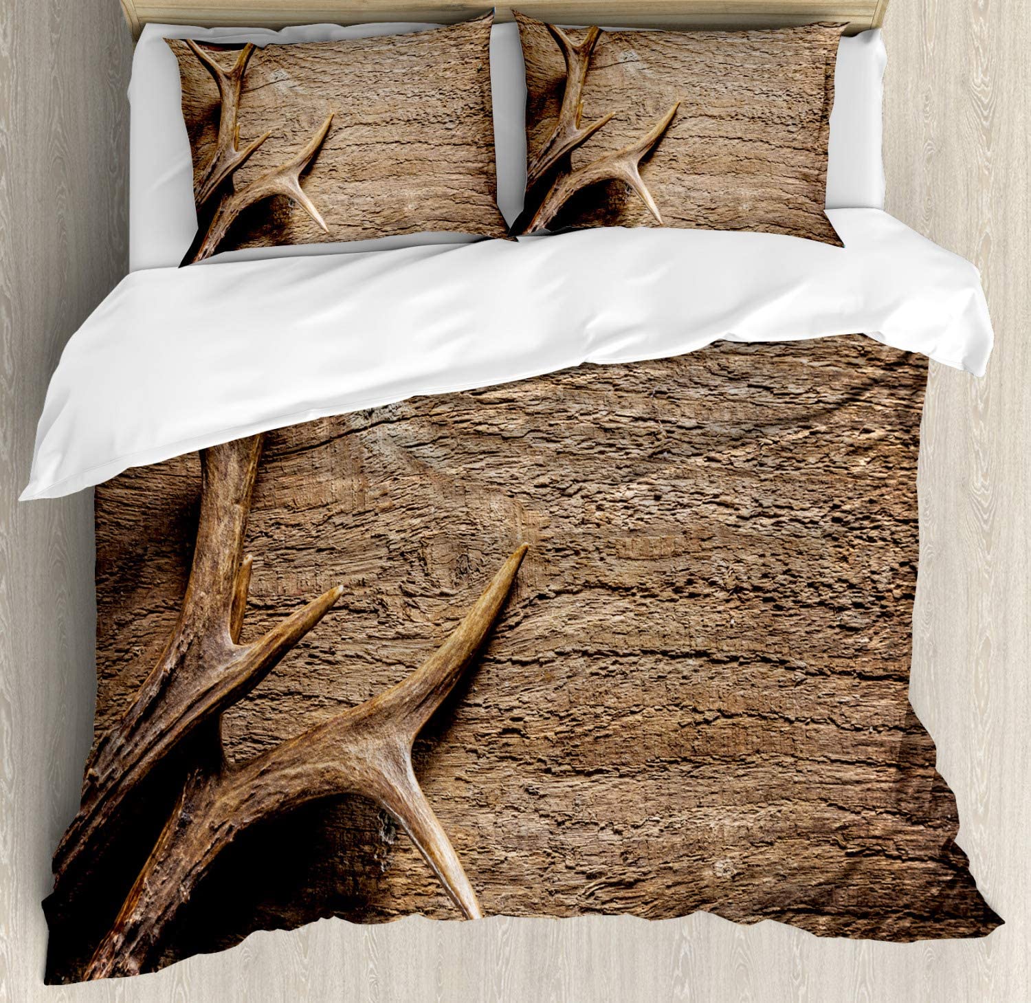 Price:$47.98 Antlers Duvet Cover Set, Deer Antlers on Wood Table Rustic Texture Surface Hunting Season Fall Gathering Art, Decorative 3 Piece Bedding Set with 2 Pillow Shams, Queen Size, Umber : Home & Kitchen