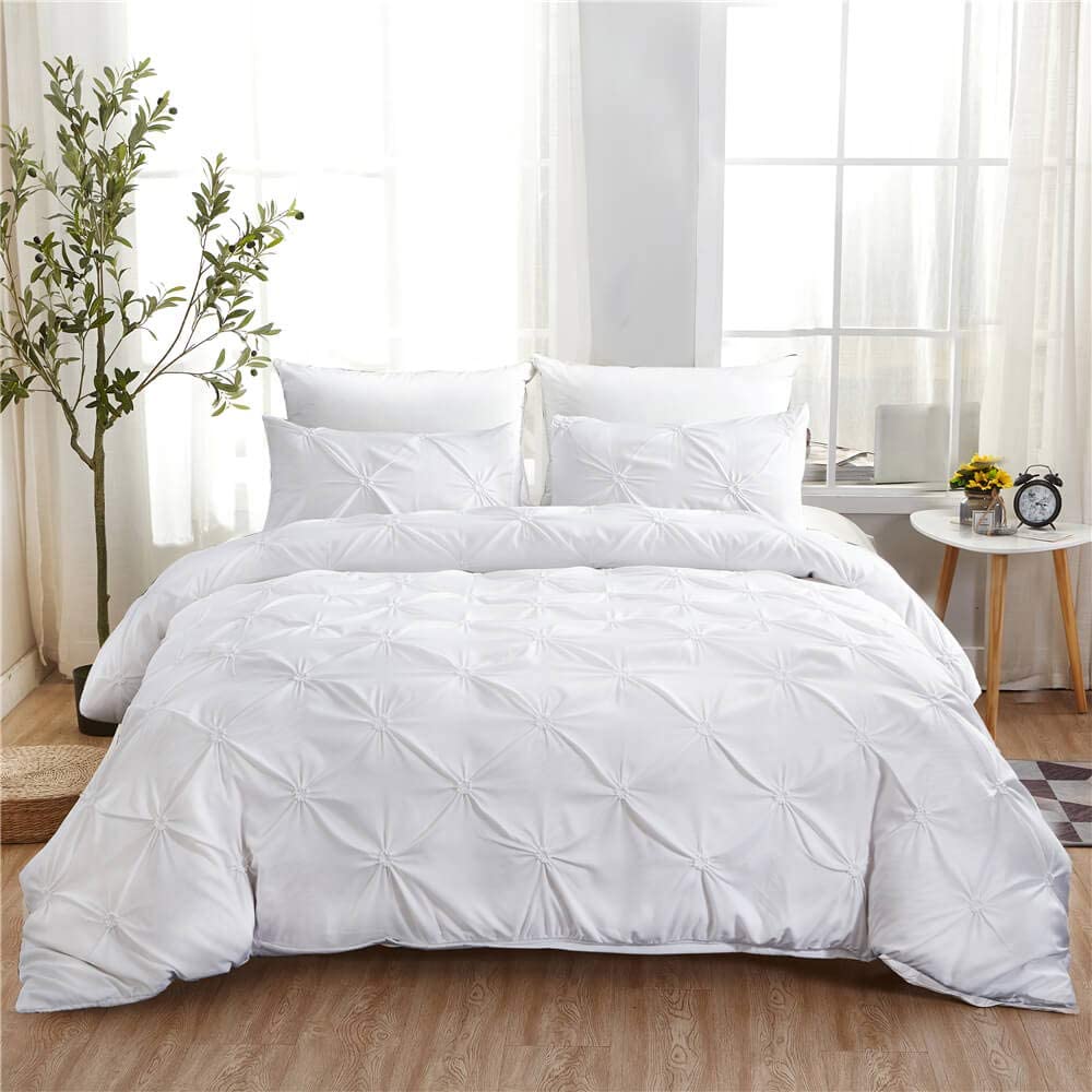 Price:$24.59 Pleated Duvet Cover with Zipper Closure 90” x 90”, Microfiber Flower 3 PCS Pintuck Duvet Cover Set, Elegant Comforter Cover (White, Queen) (No Comforter) : Everything Else