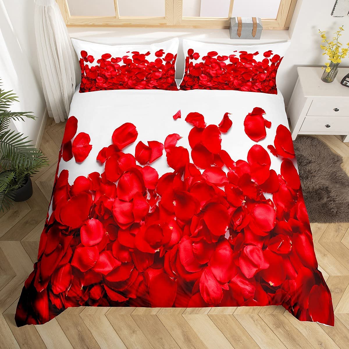 Price:$32.90 Red Floral Duvet Cover King Size Romantic Theme Couple Comforter Cover Set with Zipper Ties Soft Microfiber Flower Pattern Bedroom Decor Bedding Set, 1 Duvet Cover with 2 Pillow Cases : Home & Kitchen