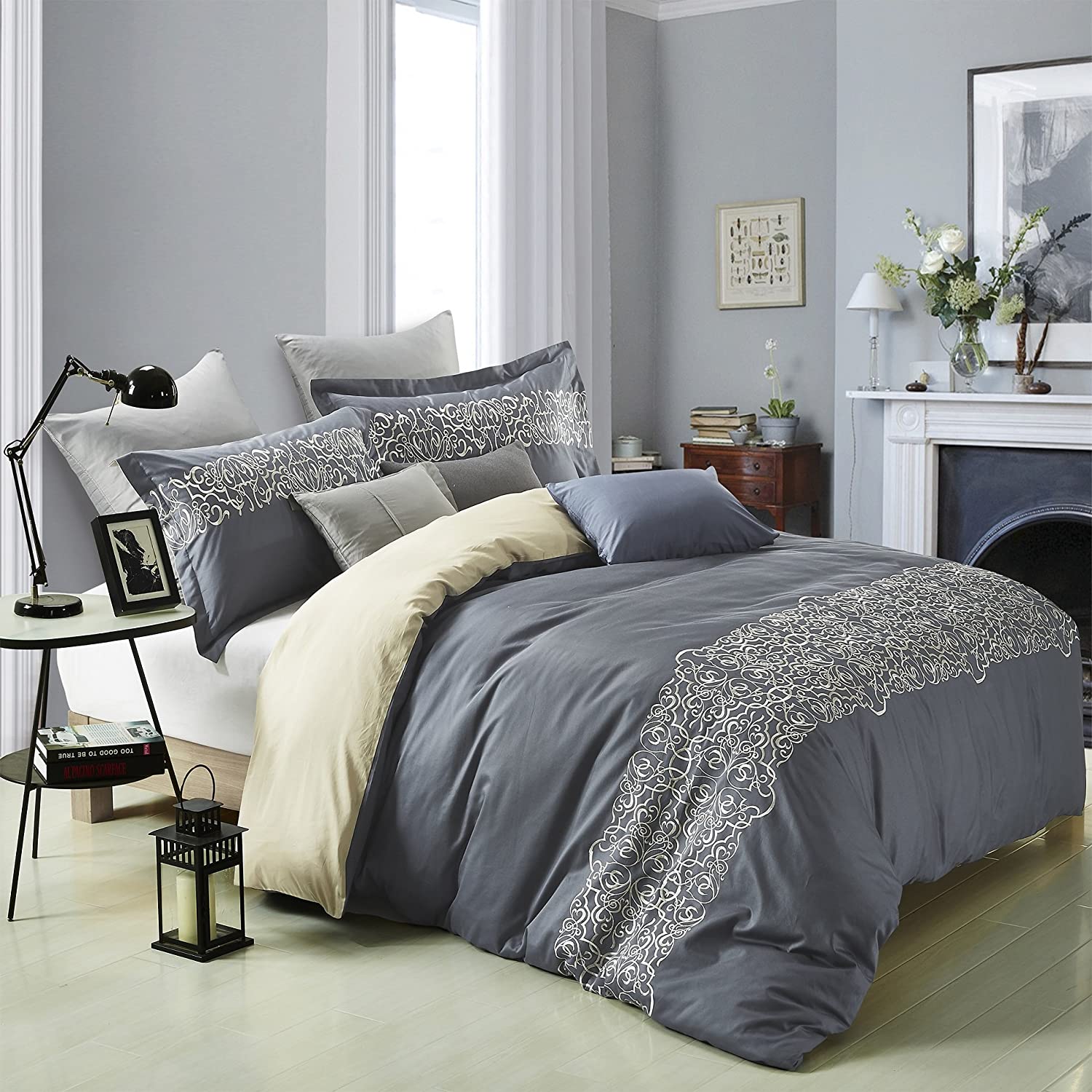 Price:$96.99 Harrison Embroidered Duvet Cover Set, Premium Long-Staple Cotton, King/Cal King : Home & Kitchen