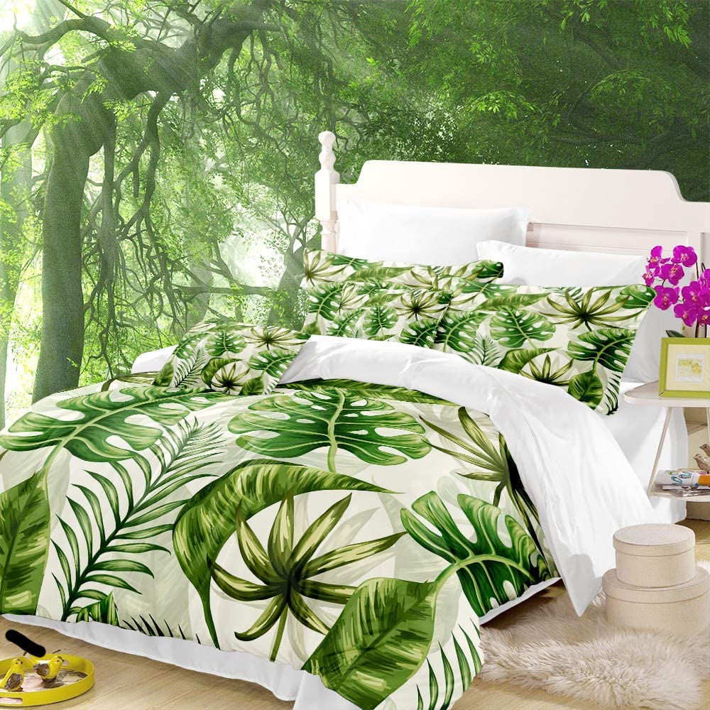 Price:$28.99 HOME Tropical Bedding Rainforest Duvet Cover Queen Size Green Plant Palm Leaves Quilt Cover 3PC Forest Botanical Leaf Duvet Cover+ 2 Pillow Cases : Home & Kitchen