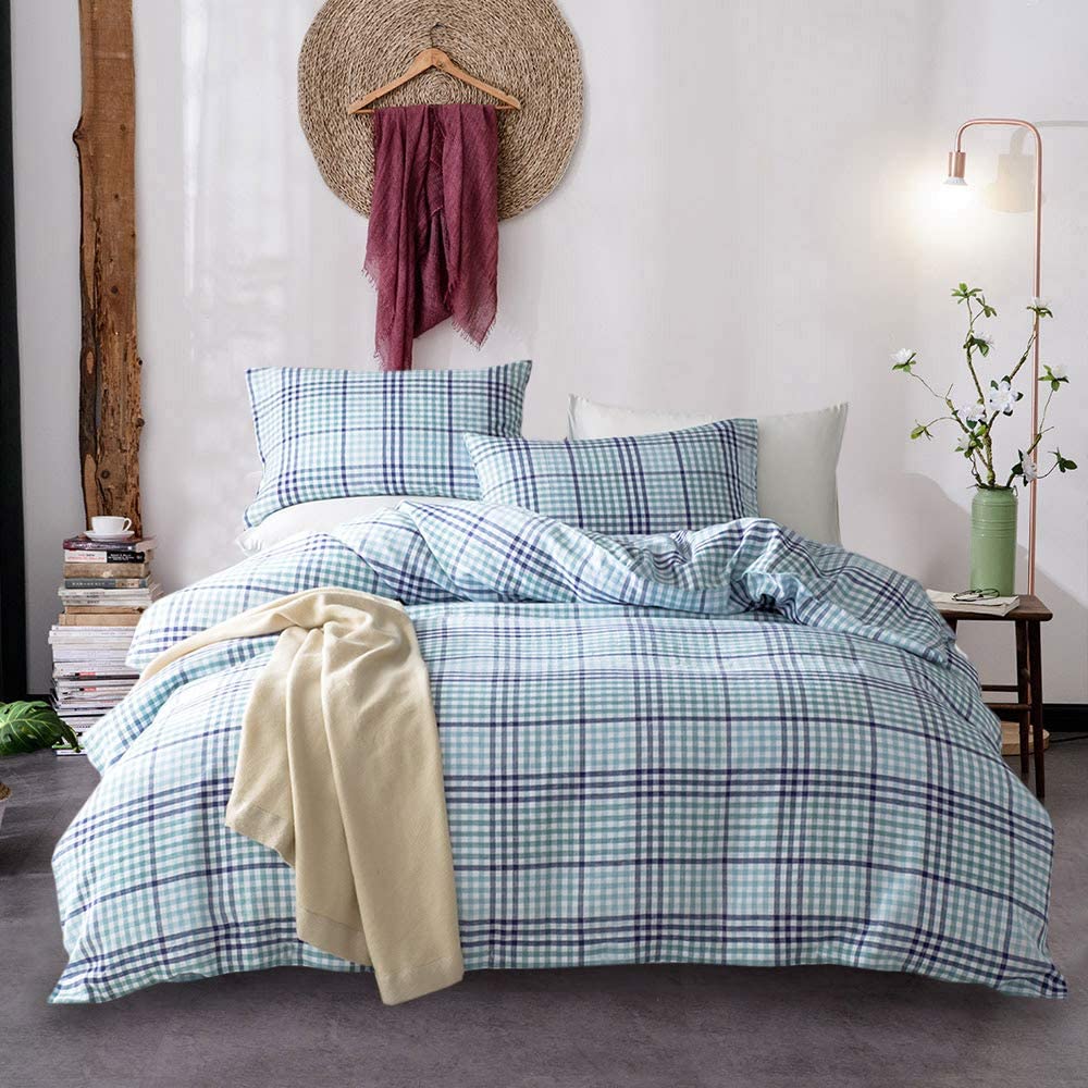 Price:$159.99 Linen Duvet Cover Set King, 100% French Linen Yarn Dyed Check Duvet Cover Set ,Luxurious Flax Bedding Set- King - Blue/Green Check : Home & Kitchen