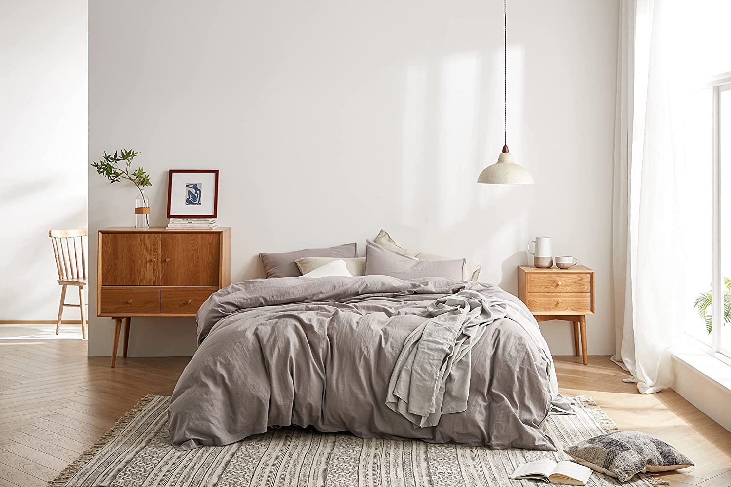 Price:$79.99 Linen Cotton Duvet Cover Set 55% French Linen 45% Cotton Duvet Cover with 2 Pillowcases with Button Closure (Gray/Linen Cotton, Full/Queen) : Home & Kitchen