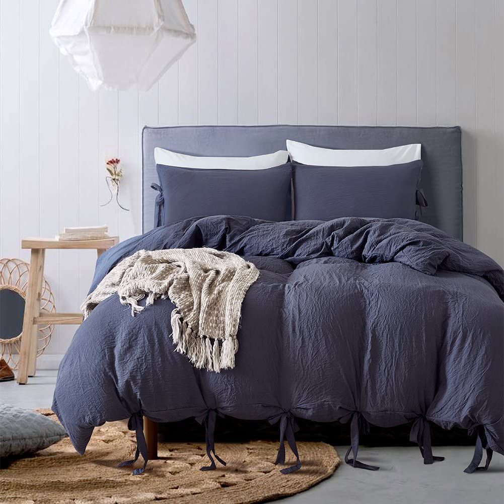 Price:$29.99 Solid Navy Blue Duvet Cover Set King 3 Pieces Washed Cotton High Thread Count Hotel Quality Soft Breathable Comforter Cover Set : Home & Kitchen
