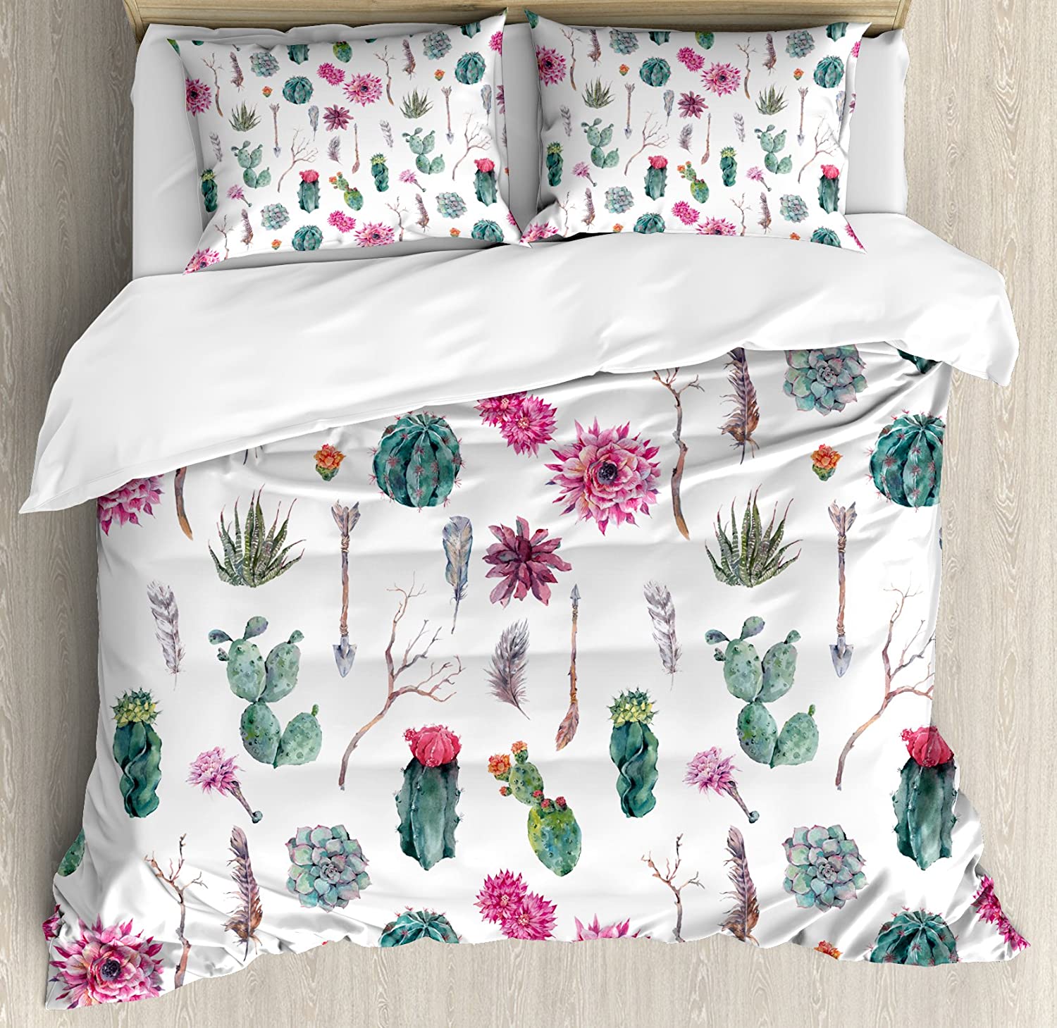 Price:$49.96 Cactus Duvet Cover Set, Vintage Botanical Pattern of Arrows and Feathers Succulent Twigs Hawaii Spring Tropics Art, Decorative 3 Piece Bedding Set with 2 Pillow Shams, King Size, White Green : Home & Kitchen