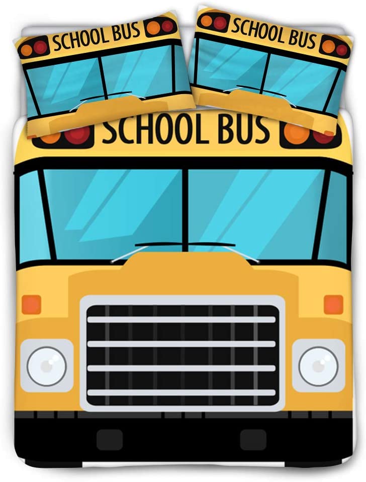 Price:$46.99 Kids Bedding Set Duvet Cover Set of 3, Funny School Bus Front Print Coverlets Soft Touch Cotton Lining with 2 Pillow Shams Black Lining Queen Size 88x88inches : Home & Kitchen
