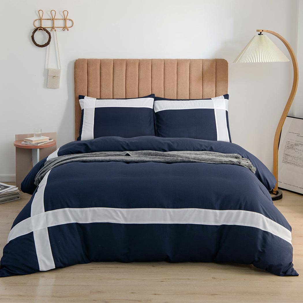 Price:$29.99 Navy Blue Duvet Cover Queen Size ，Duvet Cover Set, Comforter Covers Queen for 3pc Ultra Soft Microfiber Breathable Bedding Sets with Zipper Ties (1 Comforter Cover 90''x90'' +2 Pillow Cases) : Home & Kitchen