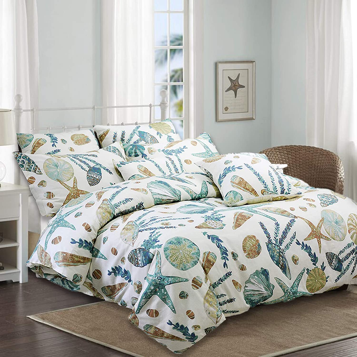 Price:$75.00 Sea Ocean Duvet Cover Set Full Teal Blue Beach Bedding Sealife Comforter Cover with Zipper Ties Coastal Nature Theme Pattern Boys Girls Bedding Sets Full 1 Duvet Cover 2 Pillowcases : Home & Kitchen
