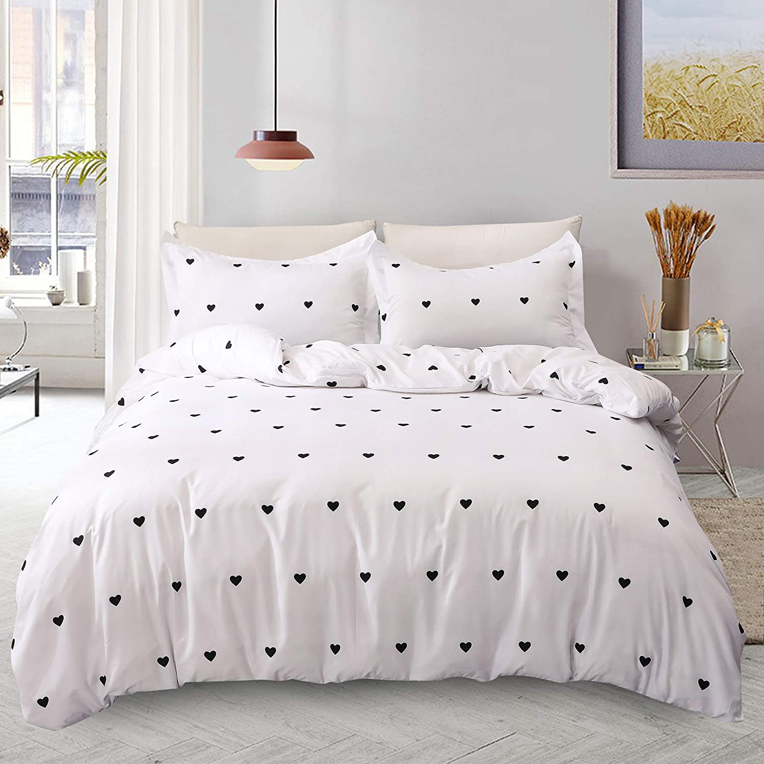 Price:$22.98 Premium Love Heart Queen Bedding Comforter Set,3Pcs Duvet Cover Sets,Hypoallergenic,All Season Breathable Warmth(1 Duvet Cover + 2 Pillow Shams)(Queen,White) : Home & Kitchen