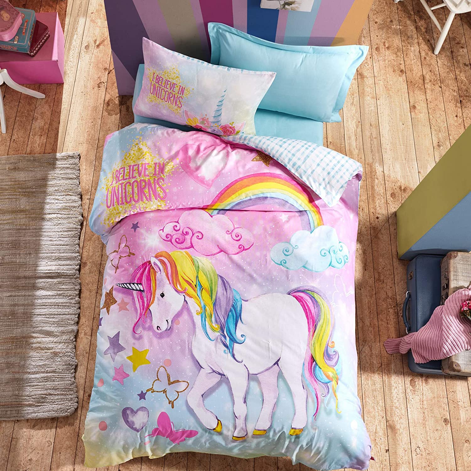 Price:$89.99 Buble Gum Unicorn Duvet Cover Set | Mint, Twin Size Duvet Cover, 1 Duvet Cover, 1 Fitted Sheet, 2 Pillowcases, Iron Safe, Hypoallergenic, Breathable Bedding Set, Machine Washable : Home & Kitchen