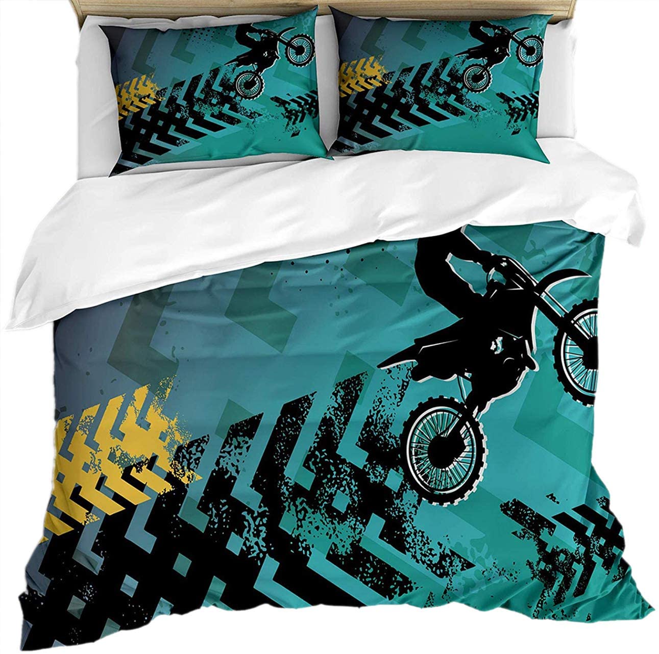 Price:$36.99 3D Motorcycle Dirt Bike Bedding Quilt Cover Duvet Cover Set with Pillow Case for Bedroom (Twin) : Everything Else