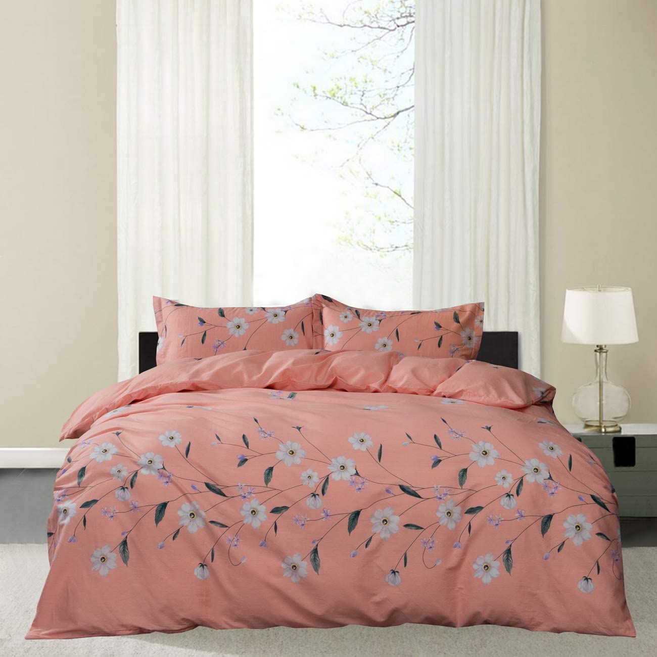 Price:$49.99 Cover and Pillow Shams Bedding Sets, Hypoallergenic Breathable Soft Cotton Flower Printed with Hidden Zipper and Tieback, 3 Pcs Cover and Pillow Sham, Queen Size : Home & Kitchen