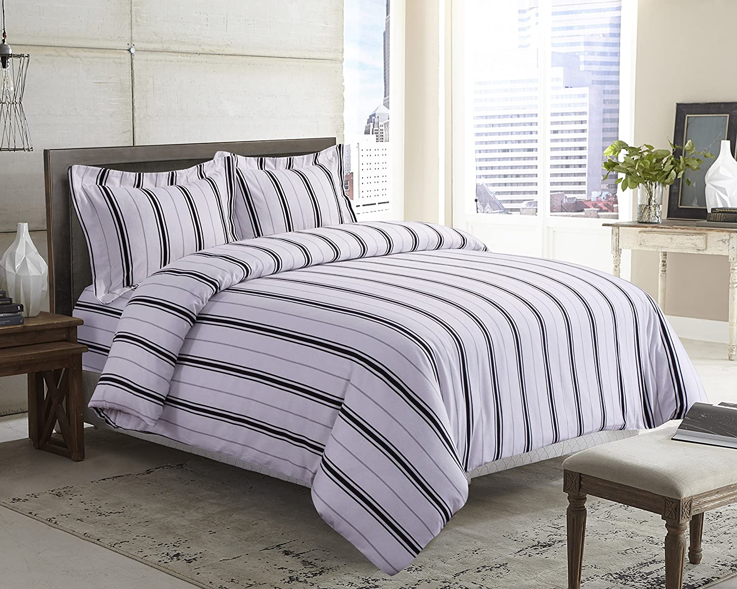 Price:$58.09 Living ST170DSQUBG Oversized Flannel Duvet Set, Queen, Black/Grey : Home & Kitchen