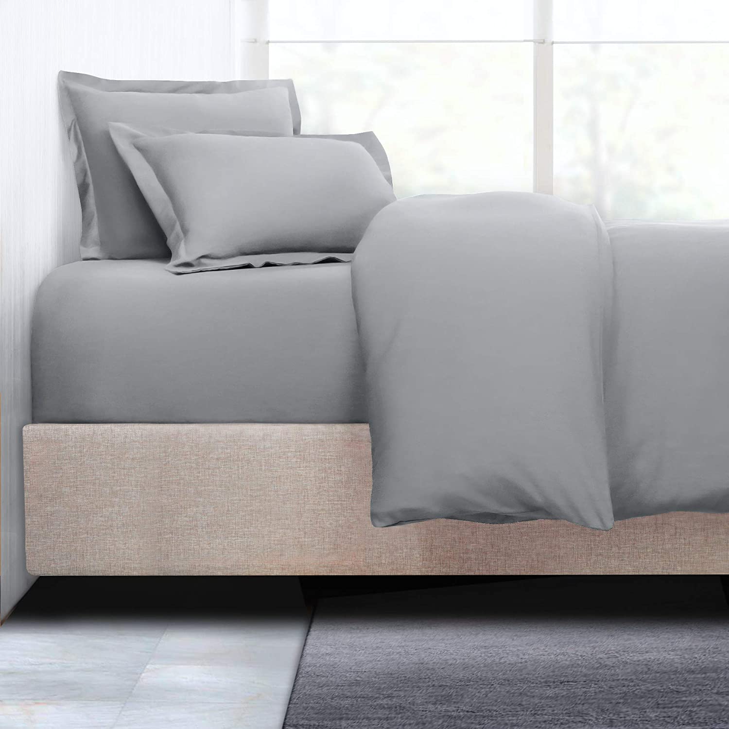 Price:$60.00 Duvet Cover with Fitted Sheet 4 Piece Set - Soft Double Brushed Microfiber Hotel Collection - Comforter Cover with Button Closure, Fitted Sheet, 2 Pillow Shams, Cal King - Silver : Home & Kitchen