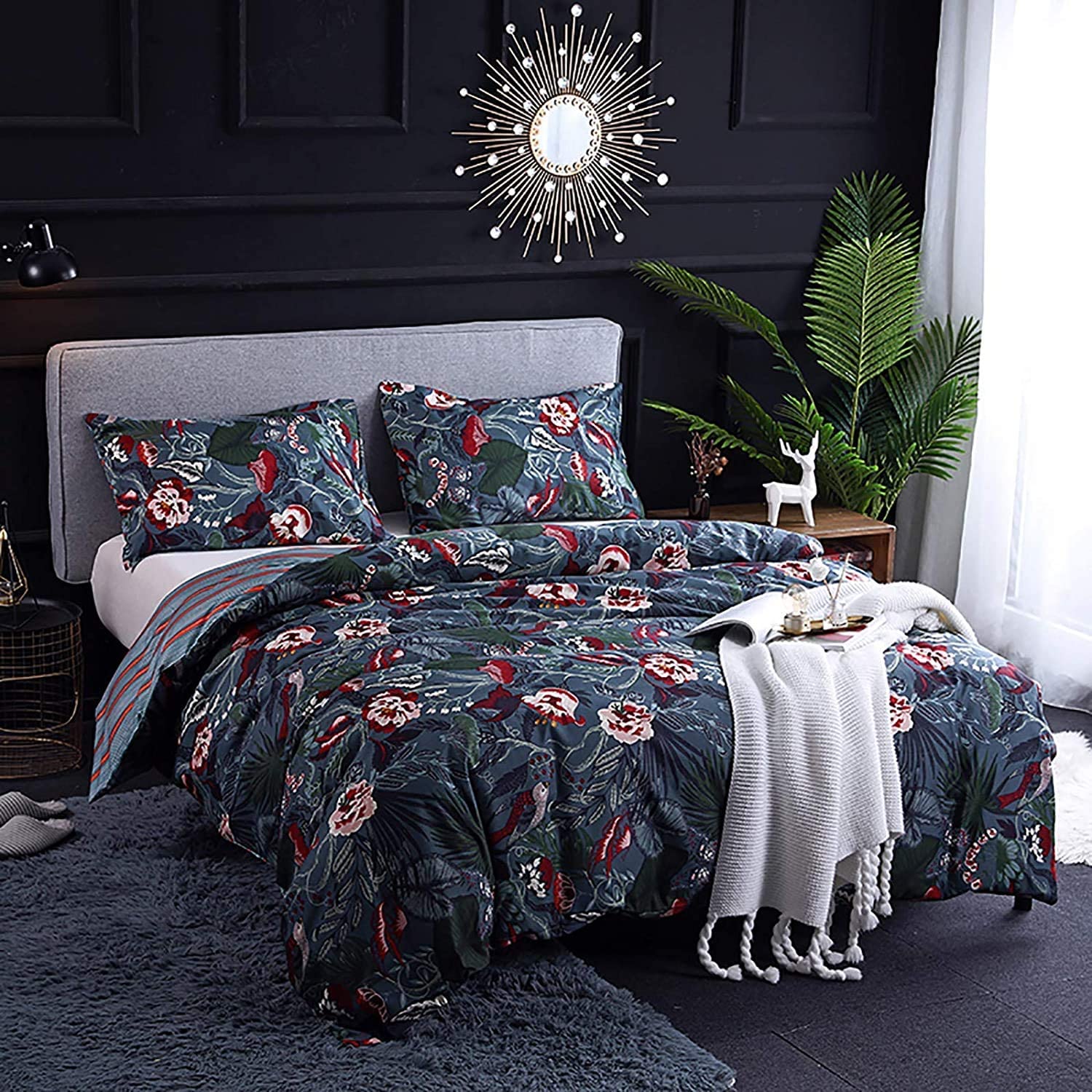 Price:$29.99 Duvet Cover Set Queen, Microfiber Lightweight Modern Style Bedding Comforter Cover with Zipper Closure & Corner Ties and 2 Pillow Shams for Girl Women (Red Floral, Queen) : Home & Kitchen