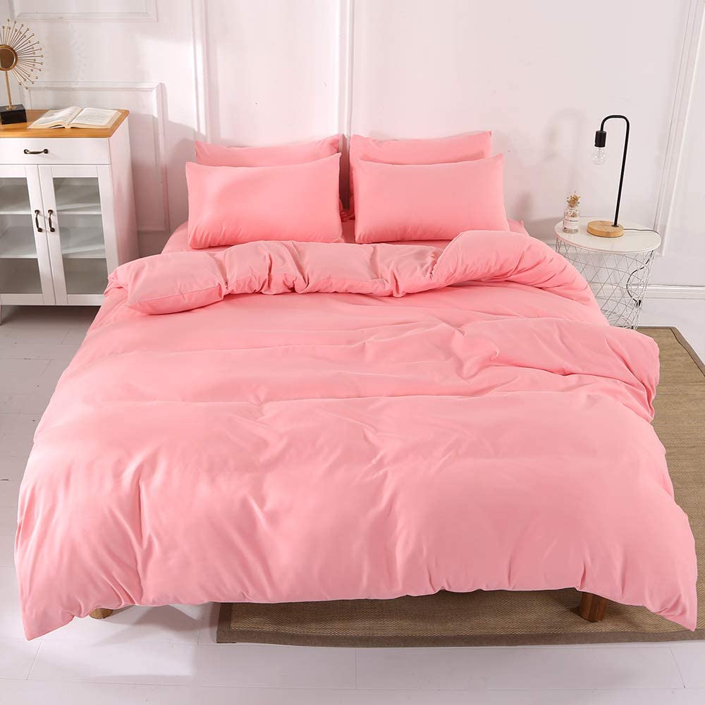Price:$11.99 Pink Microfiber Duvet Cover Set 3 Pieces Twin Modern Bedding Sets with 2 Pillowcases Soft Simple Style : Home & Kitchen