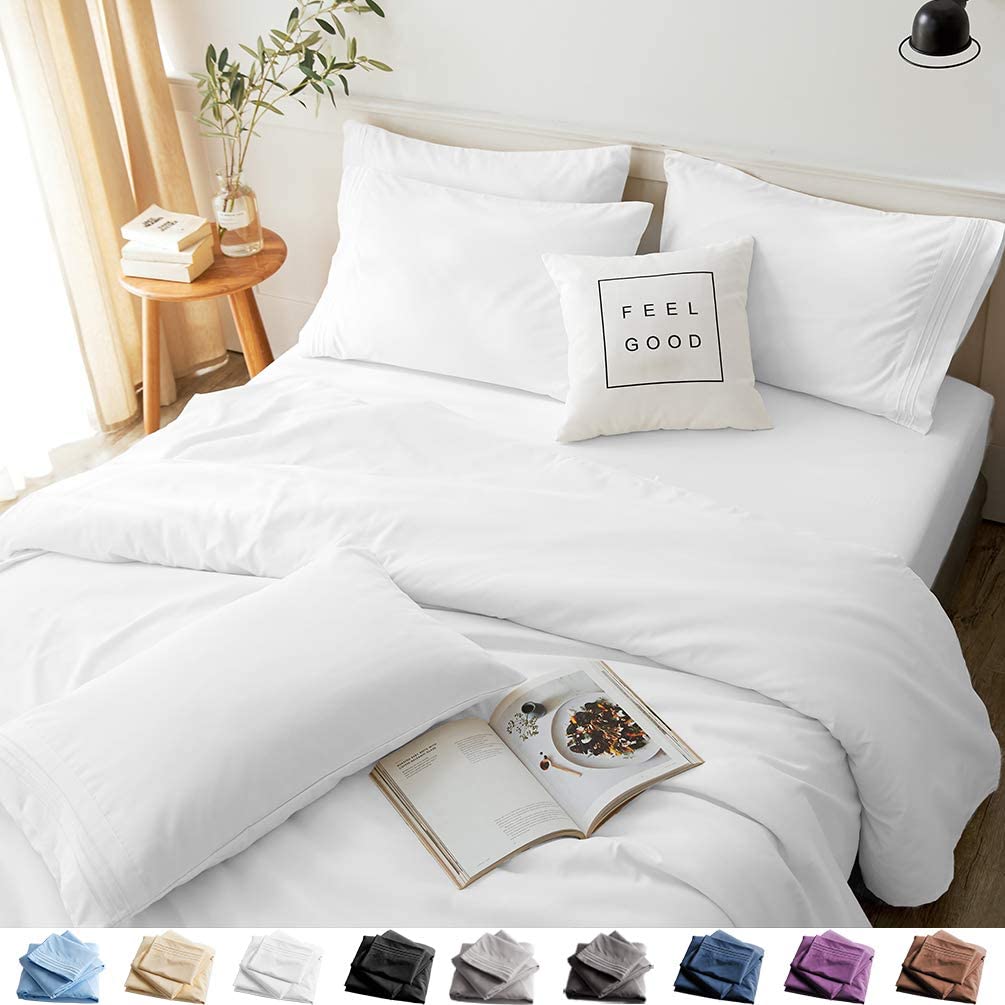 Price:$32.99 Bed Sheets Set Full Size 6 Piece 16 Inches Deep Pocket 1800 Thread Count 100% Microfiber Sheet,Bedding Super Soft Comfortable, Cool Warm,（White） : Home & Kitchen