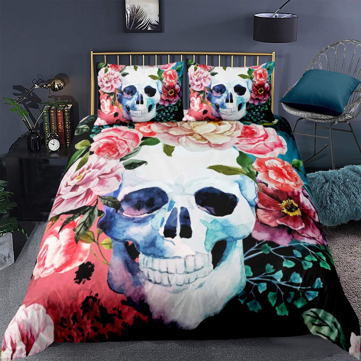 Price:$15.99 Sugar Skull Bedding Duvet Cover Full 3D Printed Gothic Skull Bedding Set Floral and Skull Soft Retro Comforter Cover for Home Decor Horror Skulls Bed Quilt Cover Skull Theme Bedding Set C : Home & Kitchen
