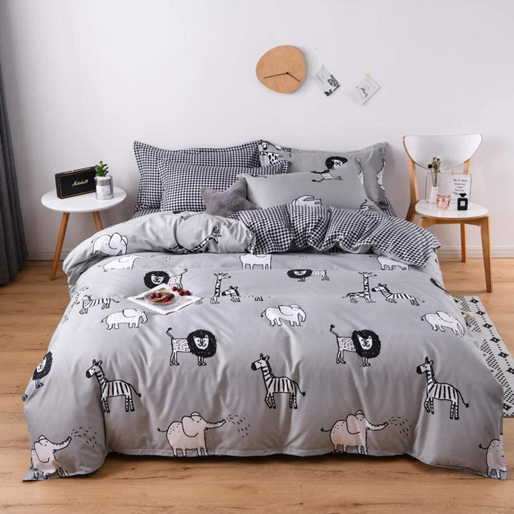 Price:$37.99 Cartoon Zoo Bedding Sets Gray Lion Zebra Elephant Pattern Duvet Cover Set Kids Children Comforter Cover Cute Animal Quilt Cover Pillowcase(King (104"x90")) : Home & Kitchen