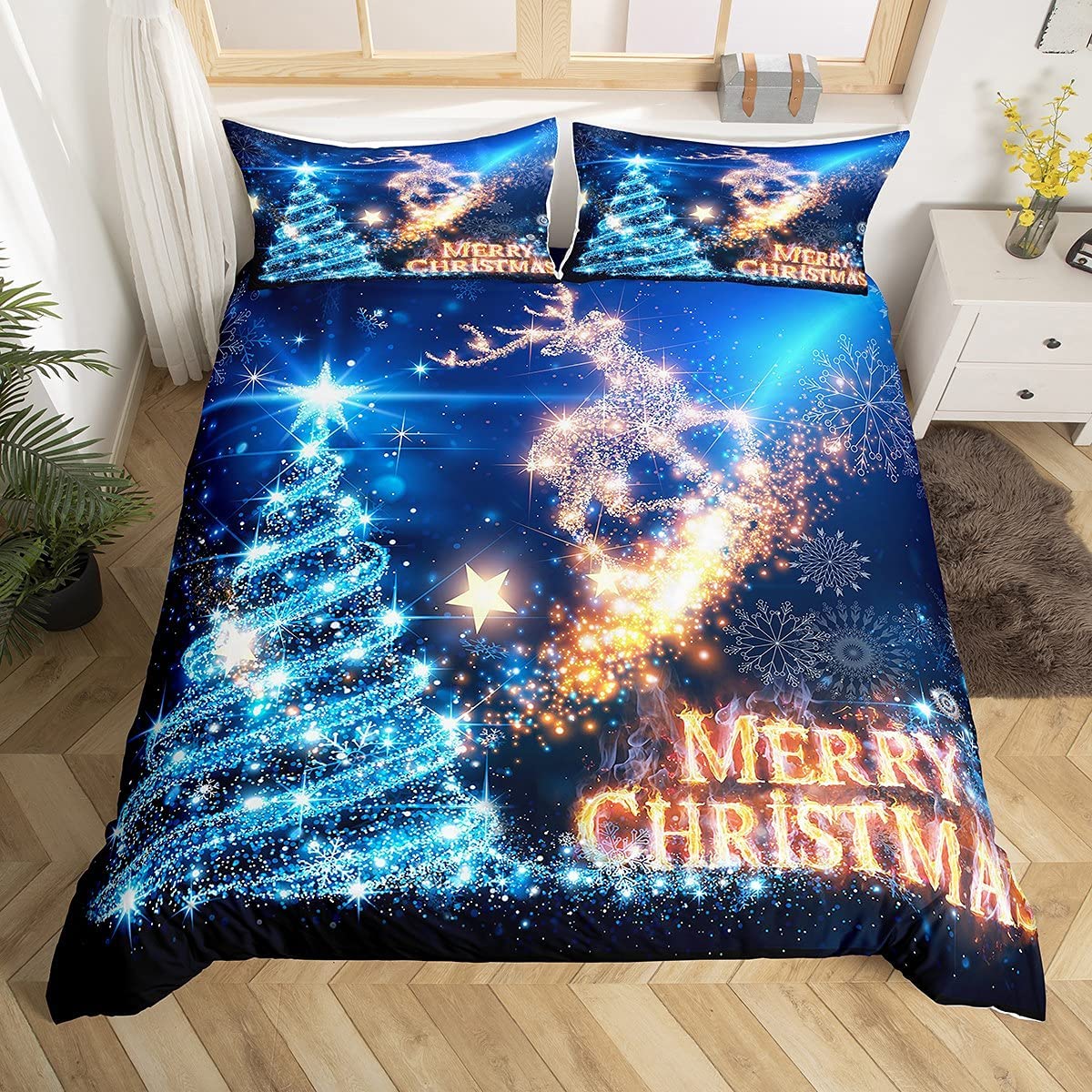Price:$40.99 Christmas Duvet Cover Set Christmas Tree Deer Print Bedding Set Xmas Holiday Comforter Cover Set Lightweight Bedspread Cover 1 Duvet Cover with 2 Pillowcases Queen Blue : Home & Kitchen