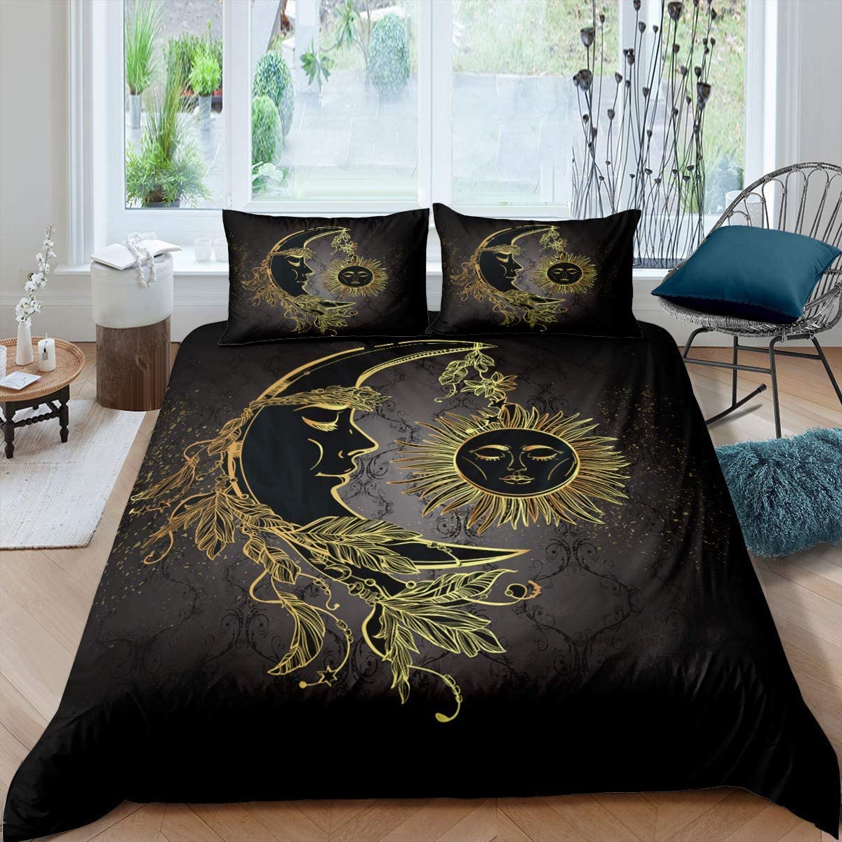 Price:$45.00 Sun and Moon Printed Bedding Set Bohemian Tribal Duvet Cover for Kids Adults Boho Exotic Comforter Cover Galaxy Astrology Bedspread Cover Bedroom Collection 3Pcs Queen Size : Home & Kitchen