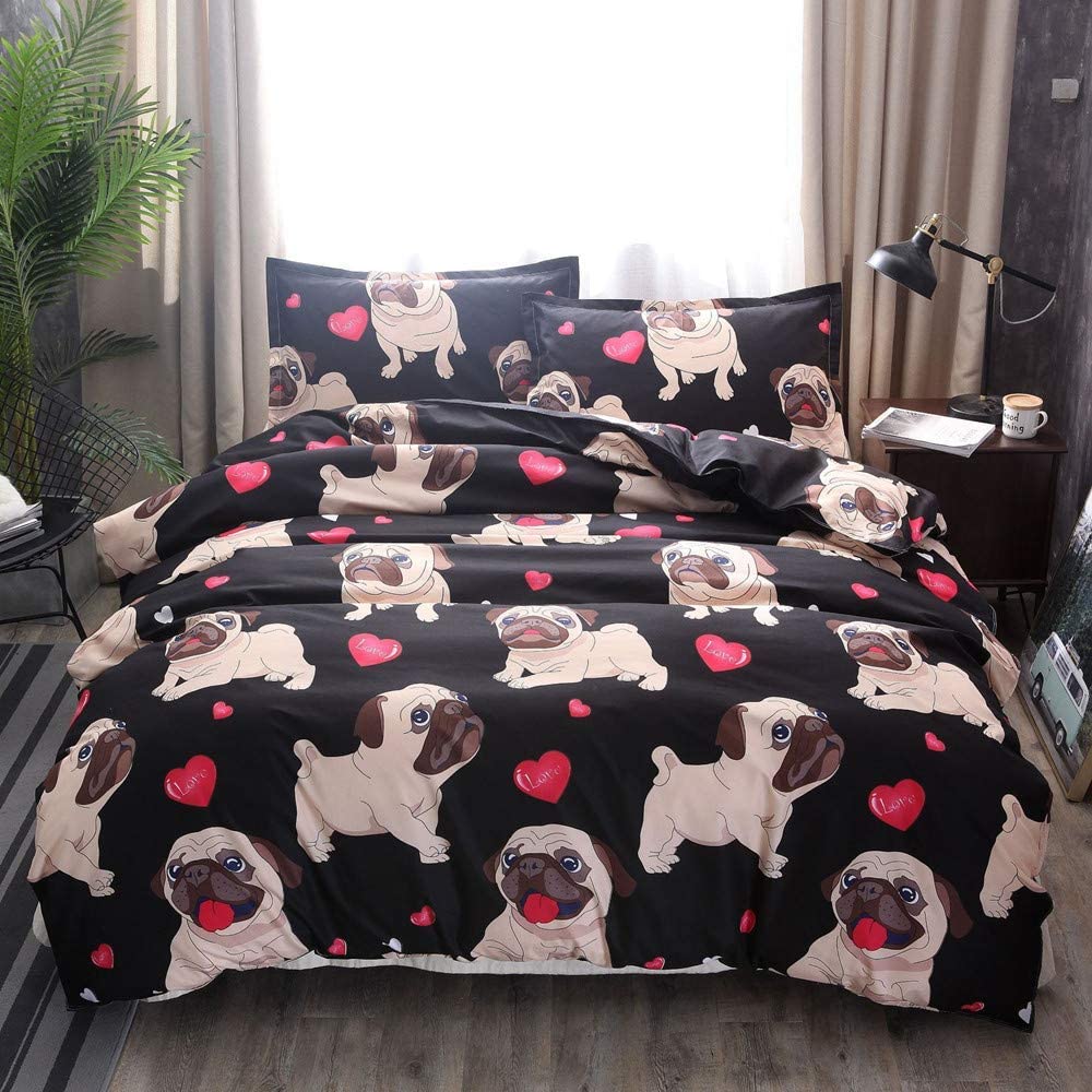 Price:$30.99 Puppy Duvet Cover Sets Pug Black Kids' Bedding Set Soft Fabric Cute Dog Pattern Quilt Cover 59×70 Inch Twin Size 2 PCS (1 Duvet Cover+1 Pillowcase) : Home & Kitchen