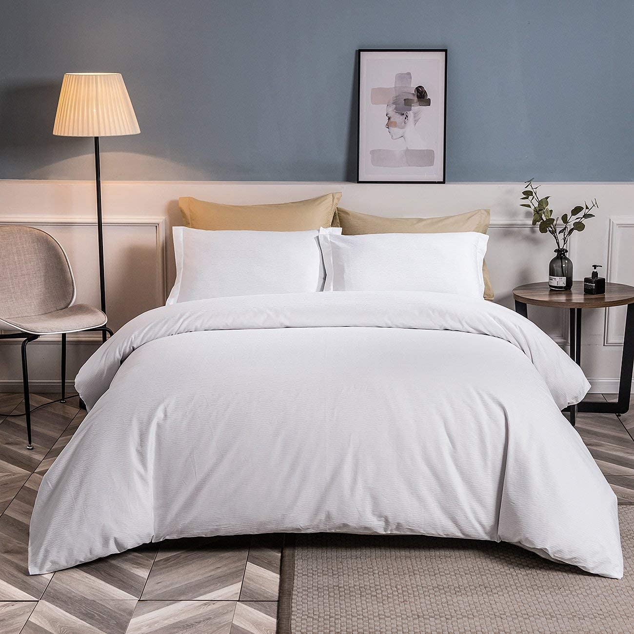 Price:$59.99 Home 300 Thread Count Duvet Cover Set King Size, 100% Cotton Satin Silky Soft Bedding Set, Wave Cloud Jacquard Pattern Comforter Cover Set, 106''x 92'', White : Home & Kitchen