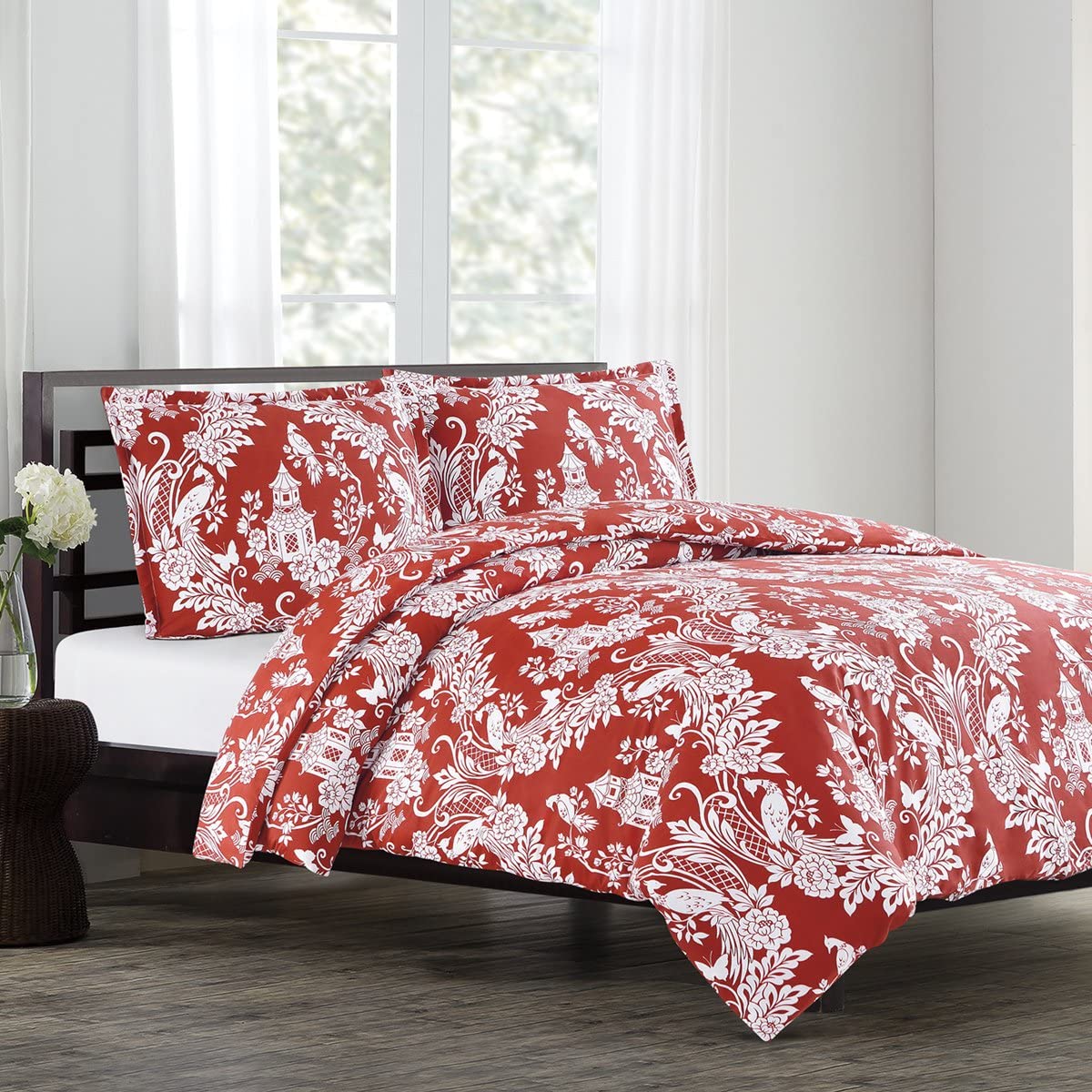 Price:$44.28 Home Cinnabar Pagoda Full/Queen Duvet Cover Set : Home & Kitchen