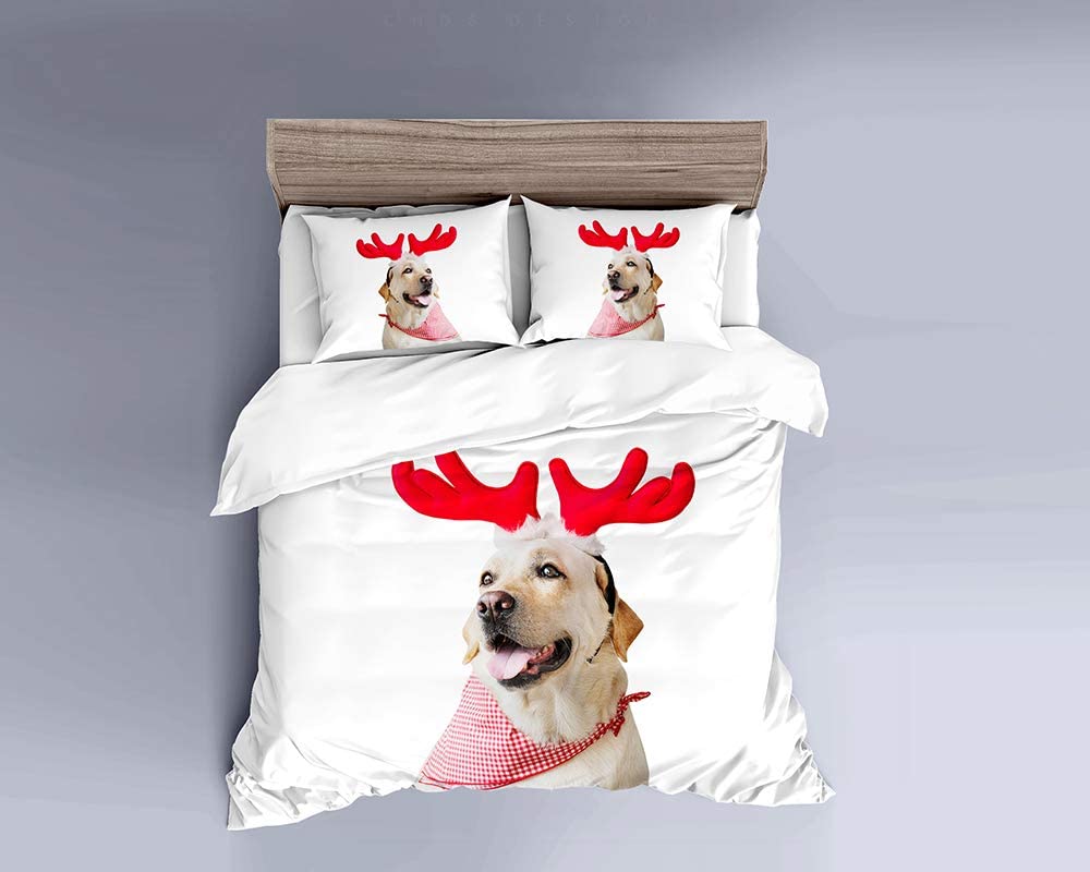 Price:$52.99 Christmas Dog Duvet Cover Sets Premium Quality Brushed Microfiber Fabric Full Size with Two Pillow Cases Christmas Dog Animal Digital Printed : Home & Kitchen