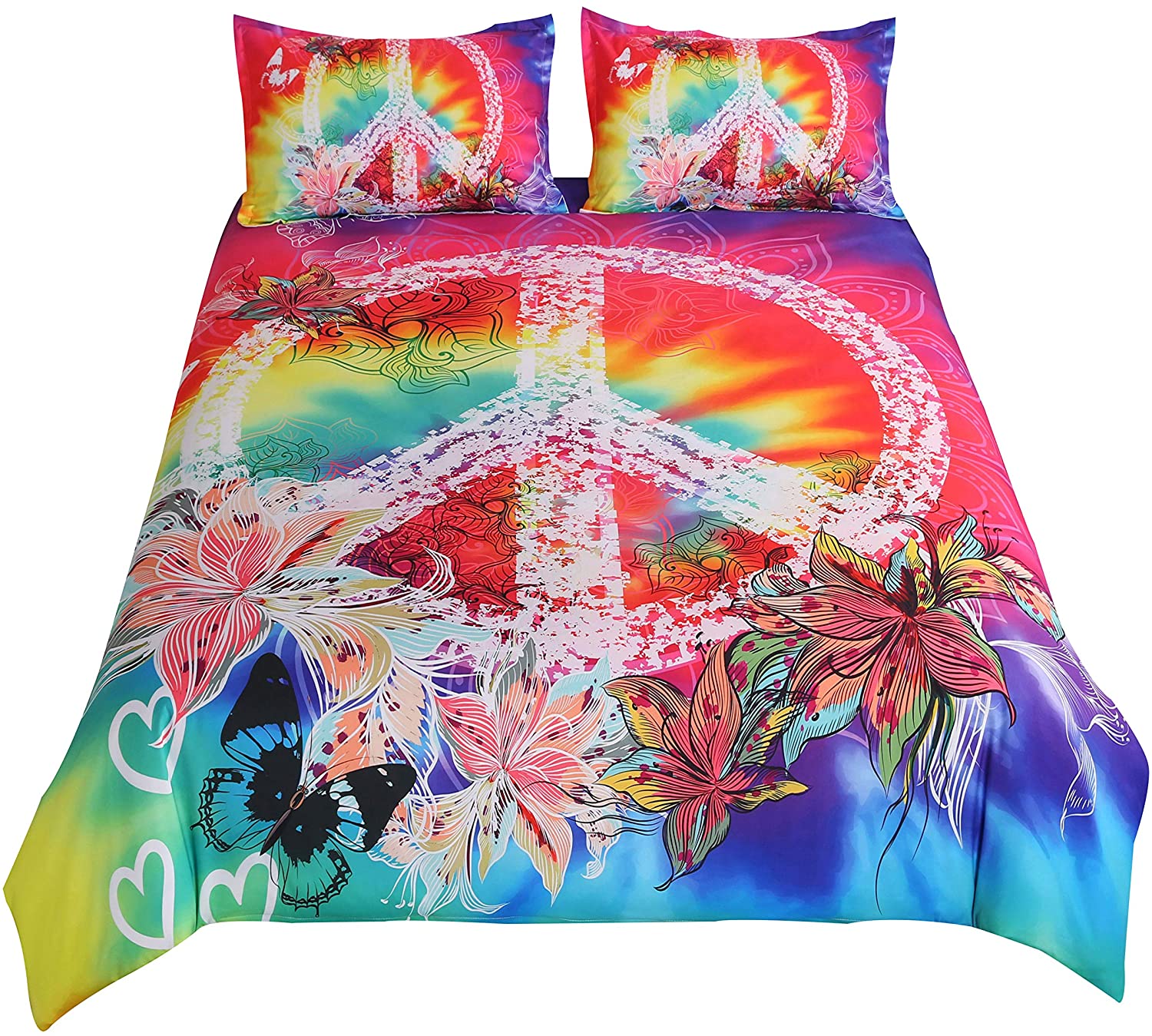 Price:$36.47 Psychedelic Tie-Dyed Backdrop Peace Sign,Bedding Boys Girls Watercolor Colorful Art Duvet Cover Set.Included:1 Duvet Cover,2 Pillowcase(no Comforter Inside) (Full) : Home & Kitchen