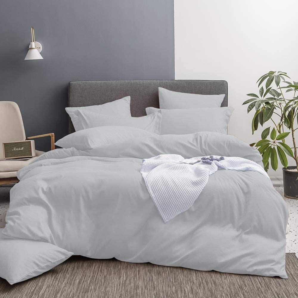 Price:$89.99 Grey, Duvet Cover Set Oversized King (120 x 98 inches), 3 Pieces (1 Duvet Cover + 2 Pillow Sham), Ultra Soft 100% Cotton, Duvet Cover with Zipper Closure, Corner Ties, Grey Solid : Home & Kitchen