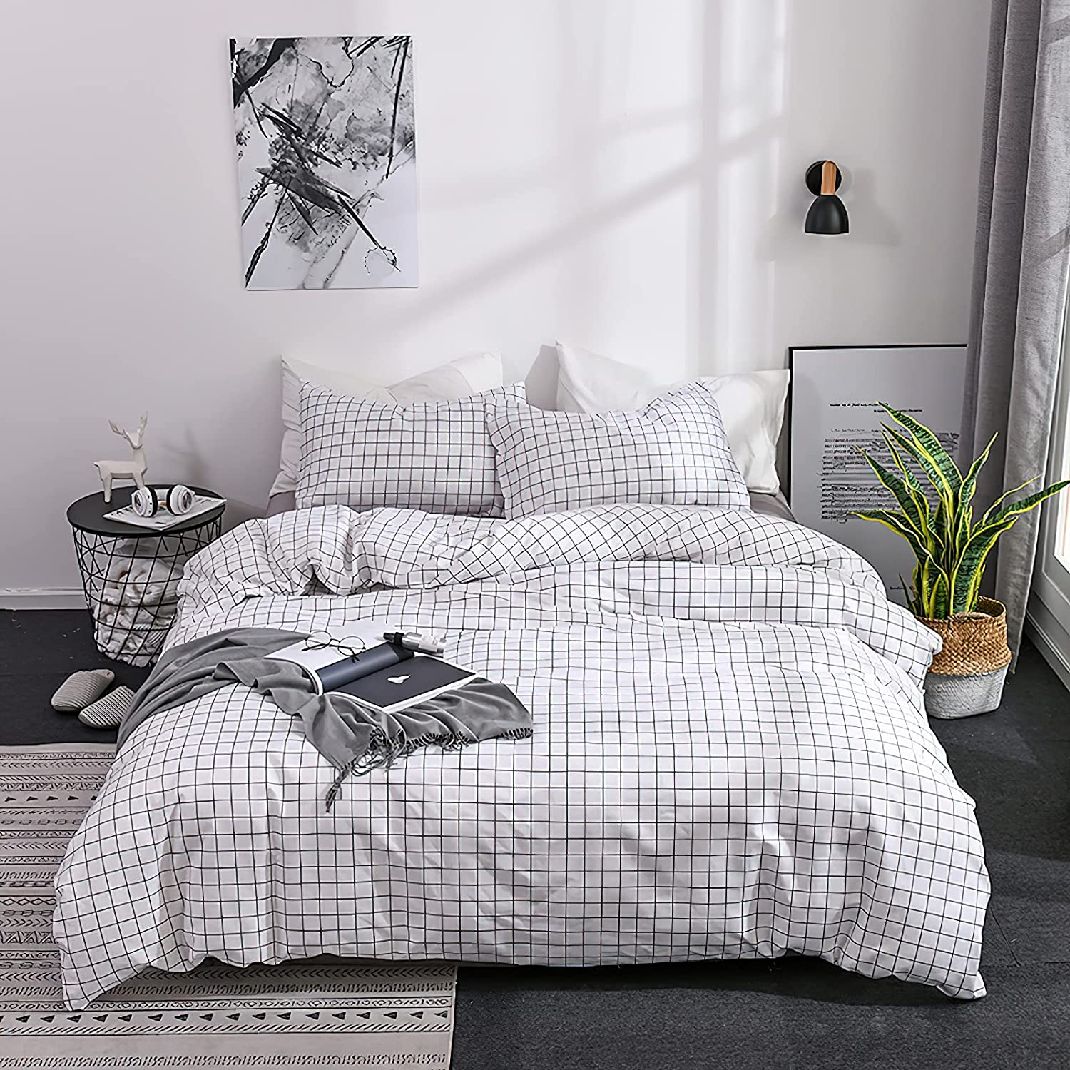 Price:$32.47 Duvet Cover Set 3 Piece, Luxury & Soft Art Pattern Duvet Cover with Corner Ties (King, Plaid) : Home & Kitchen