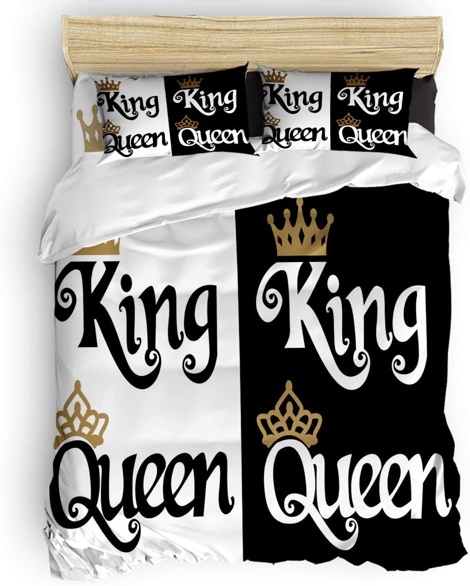 Price:$125.99 King Comforter Covers Sets Black White Word King Queen with Crown 4 Piece Duvet Cover Set Lightweight Microfiber Soft Bedding Set for Adult Teen, Royal Black White Intersect : Home & Kitchen