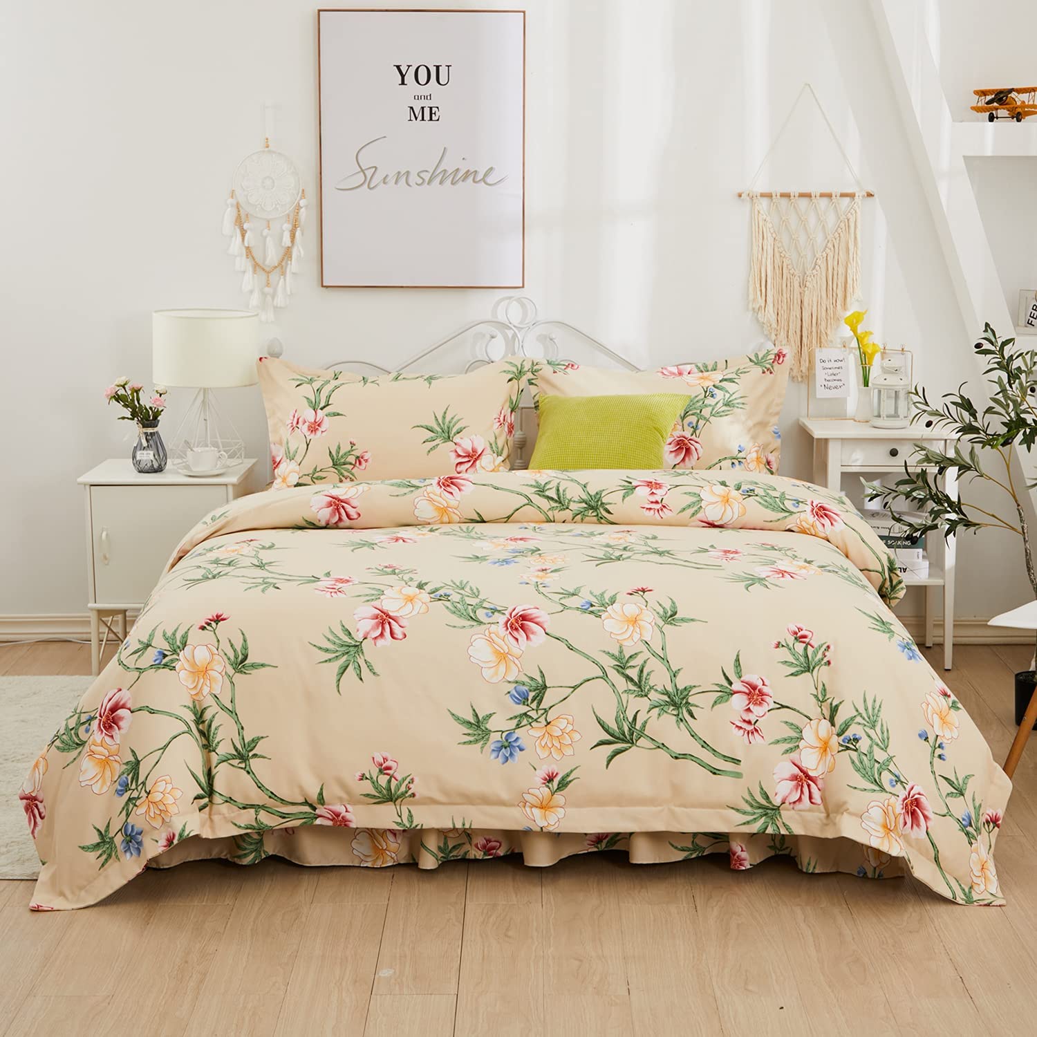 Price:$55.99 Duvet Cover Set (Beige, King) - 4 Pcs Sheet Floral Sheets King100% Cotton Garden Flower Bed Sheet Soft Girls Women Cottagecore Room Decor Lily Blush Pink Printed Deep Pocket Sheet 17.5 inch : Home & Kitchen