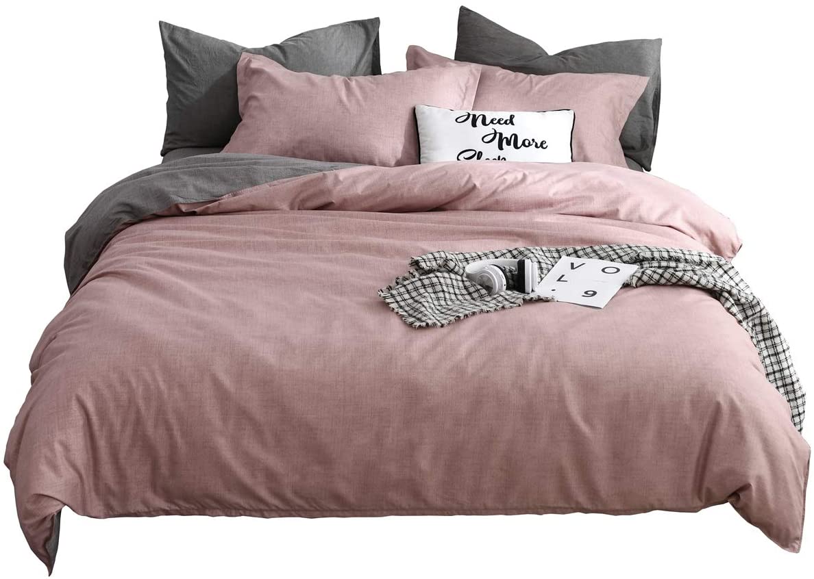 Price:$27.05 Pink Duvet Cover Set Queen, 3 Pcs Microfiber Kids Bedding Set for Teens Girls Adult, Lightweight Reversible (Queen, Pink & Grey) : Home & Kitchen