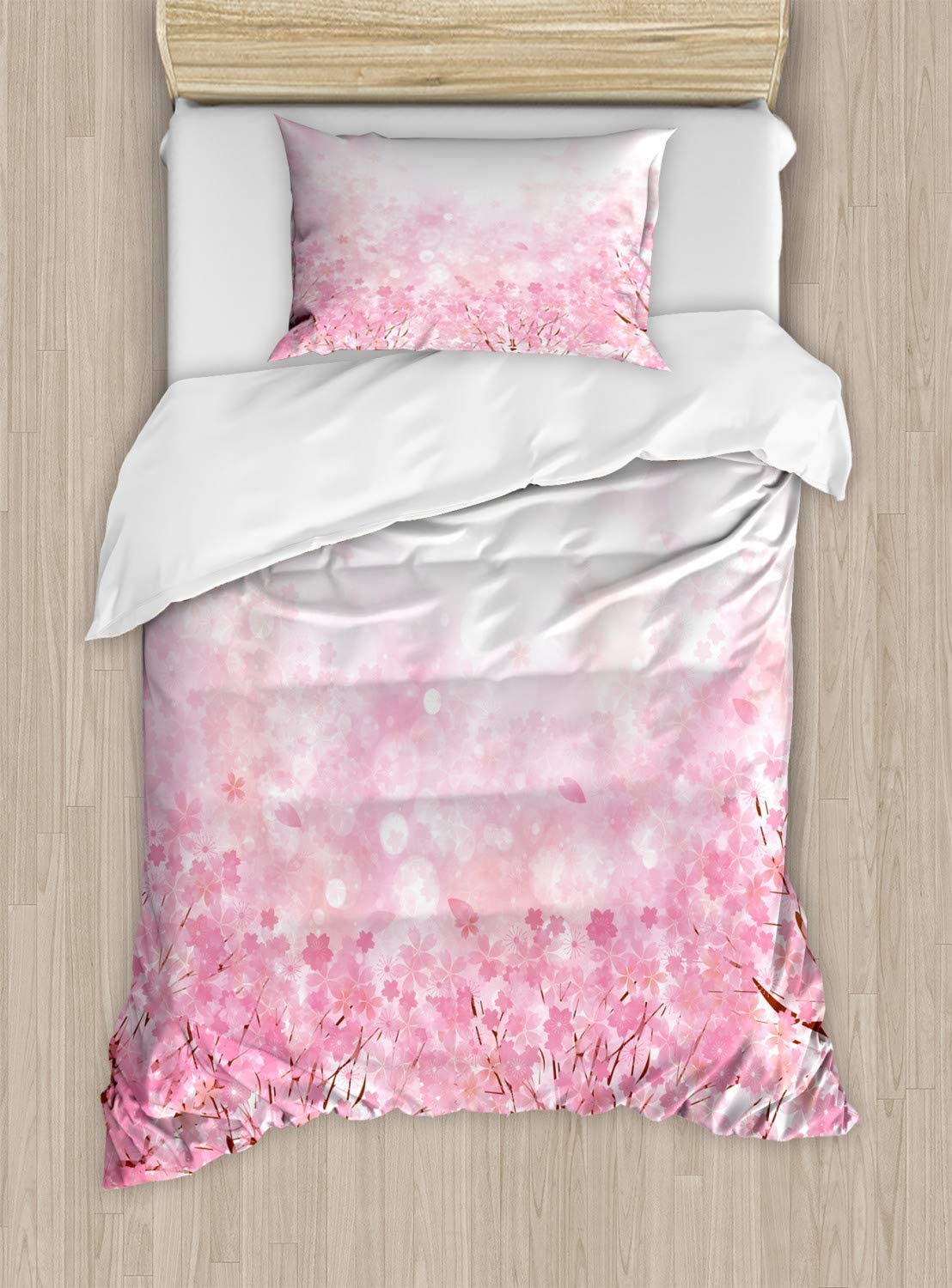 Price:$59.95 Pale Pink Duvet Cover Set, Japanese Cherry Blossom Sakura Tree with Romantic Influence Nature Theme, Decorative 2 Piece Bedding Set with 1 Pillow Sham, Twin Size, Baby Pink : Home & Kitchen