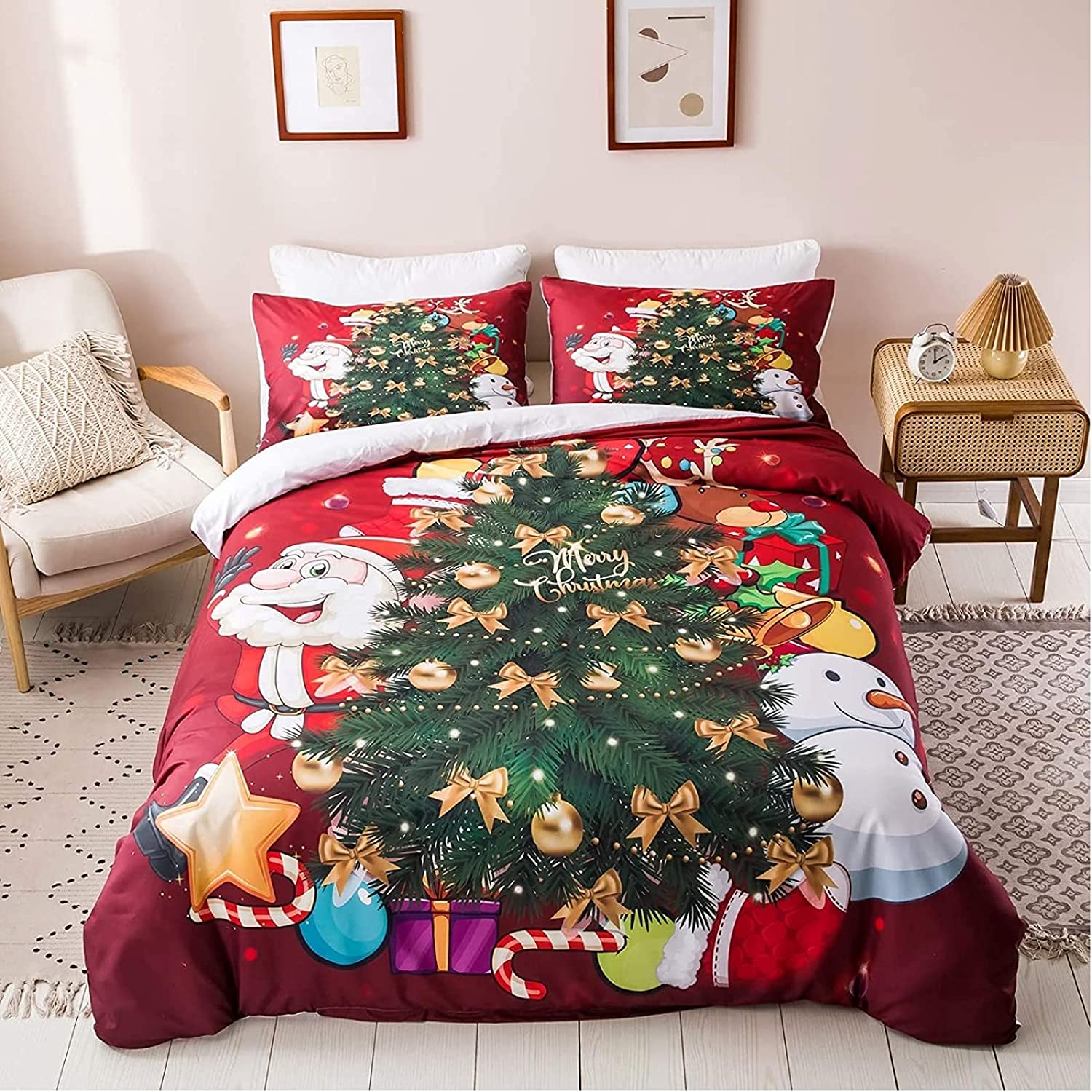 Price:$26.99 Christmas Duvet Cover,Christmas Quilt Sets,Cartoon Santa Claus and Snowflake with Christmas Tree Warmly Quilt Cover Set Merry Christmas Duvet Cover with Pillowcases (C, Twin(68"x86")) : Home & Kitchen