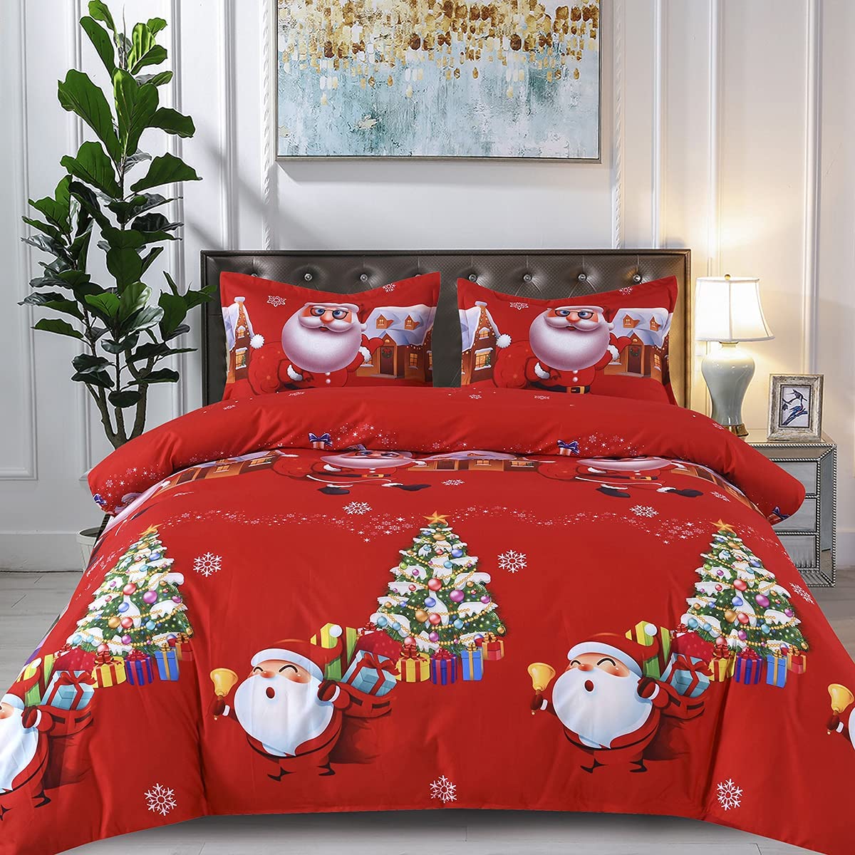 Price:$32.99 Christmas Bedding Duvet Cover Set 69″x 90″,Cute Santa Claus Printed Comforter Quilt Cover Set : Home & Kitchen