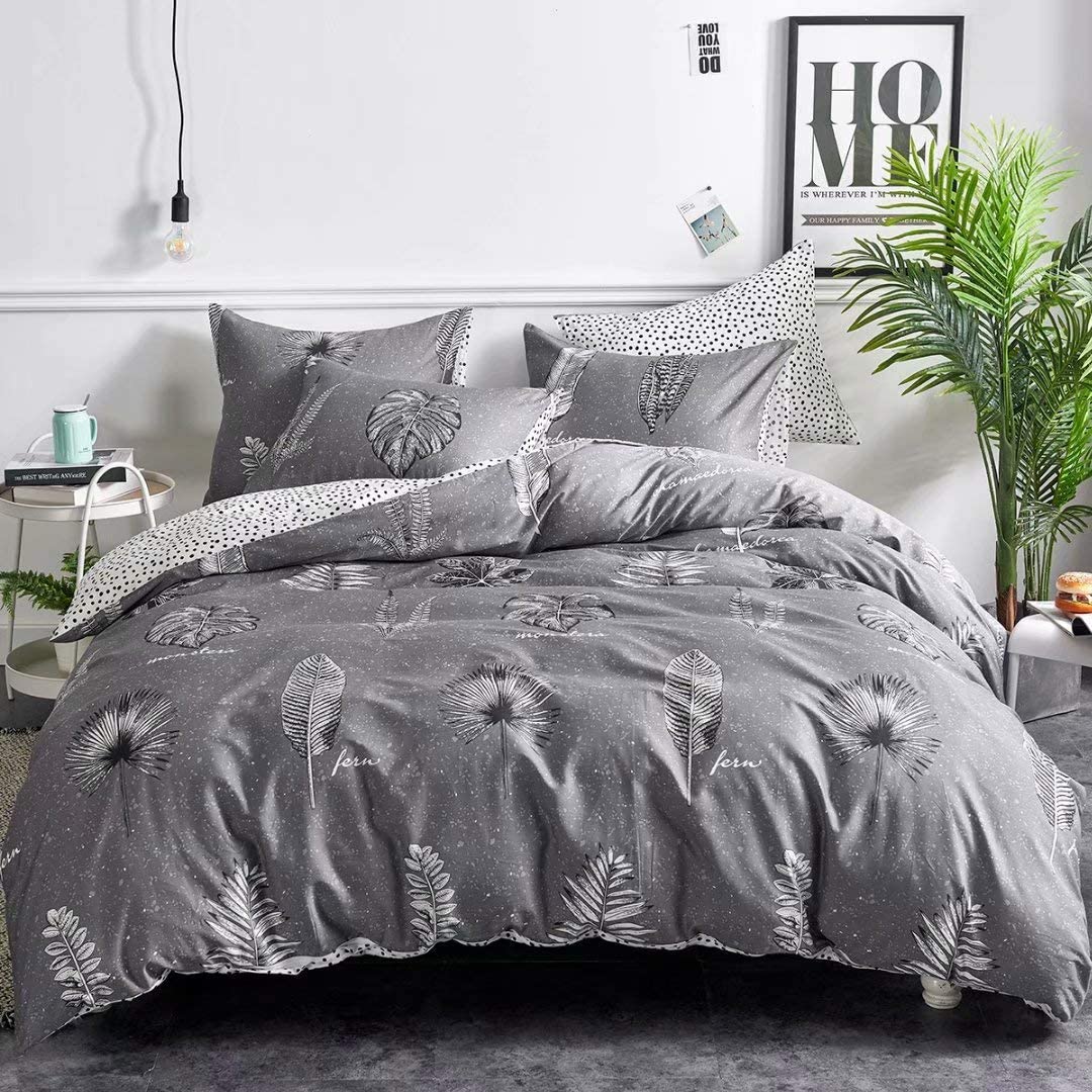Price:$46.99 Duvet Cover Set,100% Cotton Bedding,Exquisite Leaf Printed Duvet Cover with Zipper Closure and 2 Pillow Cases,Queen Size : Home & Kitchen