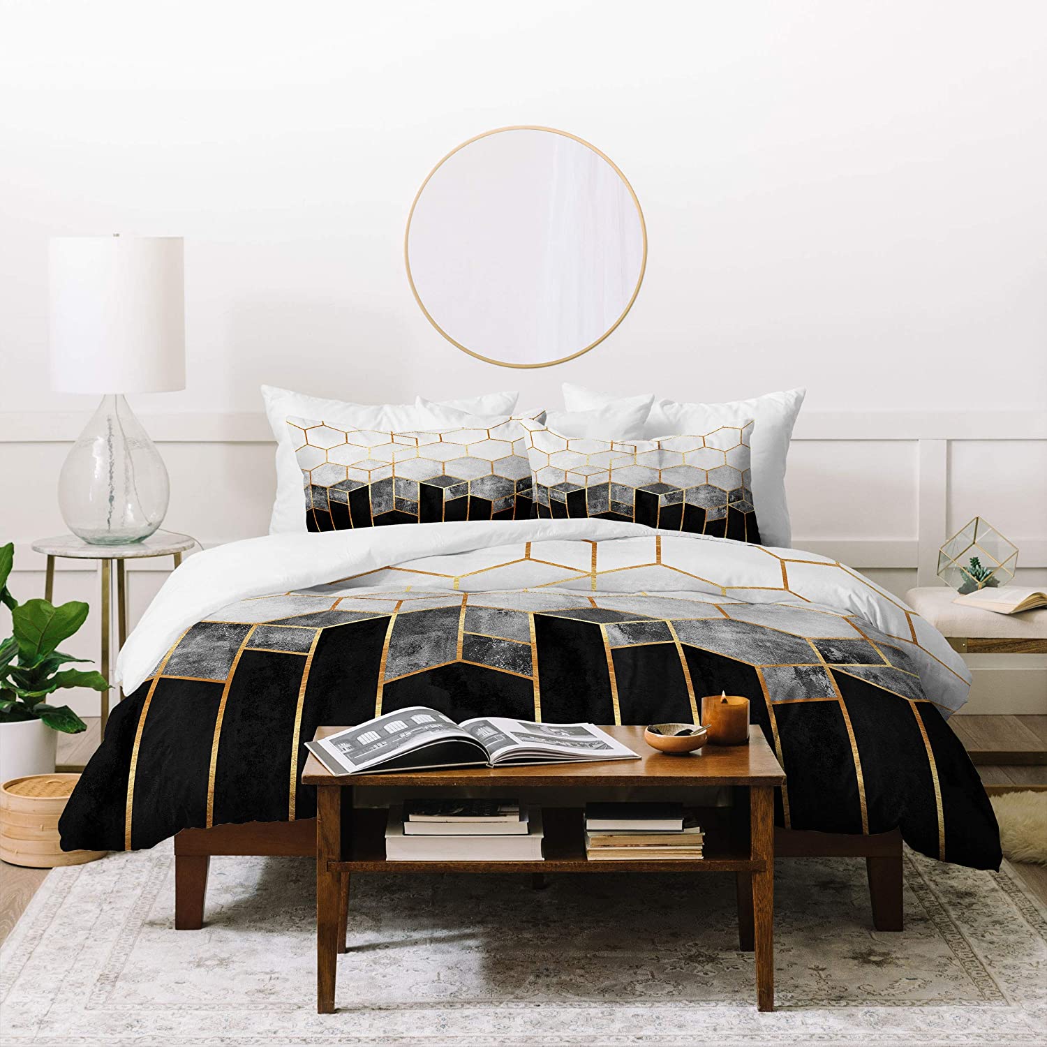Price:$173.91 Elisabeth Fredriksson Charcoal Hexagons Duvet Cover Set, 104" x 88", Pillowcases: 40" x 20”, Black and White : Home & Kitchen