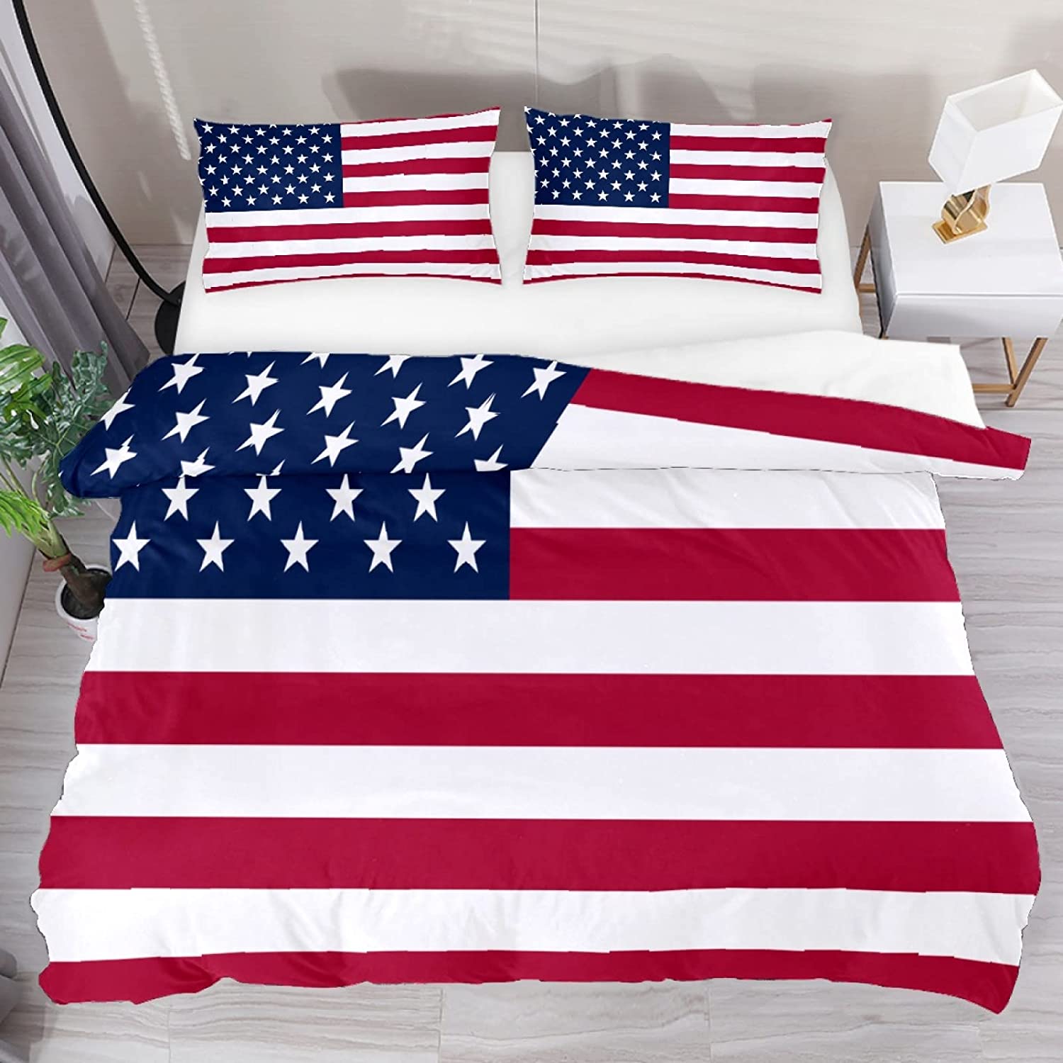 Price:$65.99 Piece Duvet Cover Set, USA American Flag Star Bedding Set Queen Size, Luxury Ultra Soft Breathable Comforter Cover Set (1 Duvet Cover + 2 Pillowcases) : Home & Kitchen