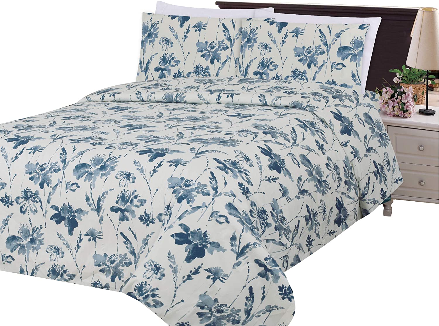 Price:$32.99 Decoration Ultra Soft Silky Zipper Rich Printed Rayon from Bamboo All Season 3 Pieces Duvet Cover Set with 2 Pillowcases, Blue Inkwash Floral Pattern King Size : Home & Kitchen