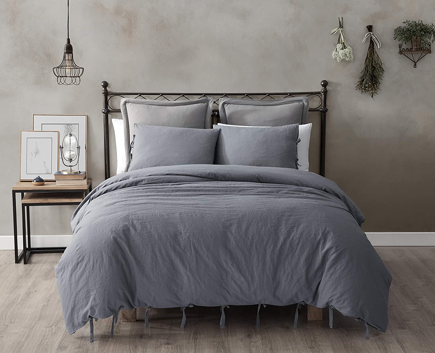 Price:$24.99 3-Piece Pre-Washed Cotton Linen Duvet Cover Set - Soft Breathable Comforter Cover with Shams Set (King, Gray) : Home & Kitchen
