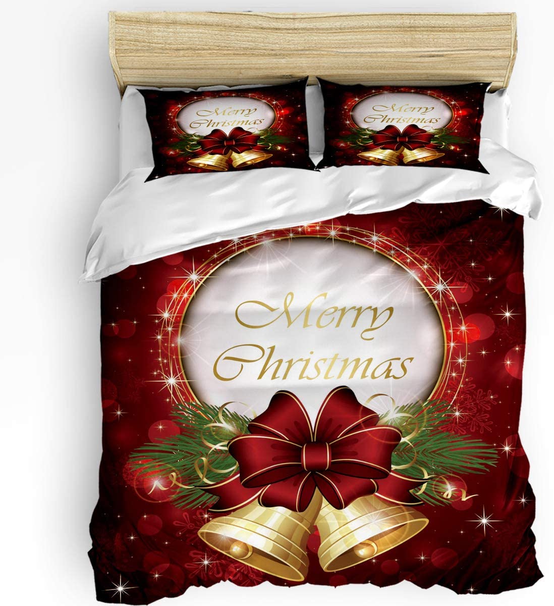 Price:$70.56 Pieces Breathable Bedding Set, Merry Christmas and Bells Comforter/Quilt Duvet Cover with Zipper Closure and Cozy 2 Pillow Shams Queen Size Celebrate : Home & Kitchen