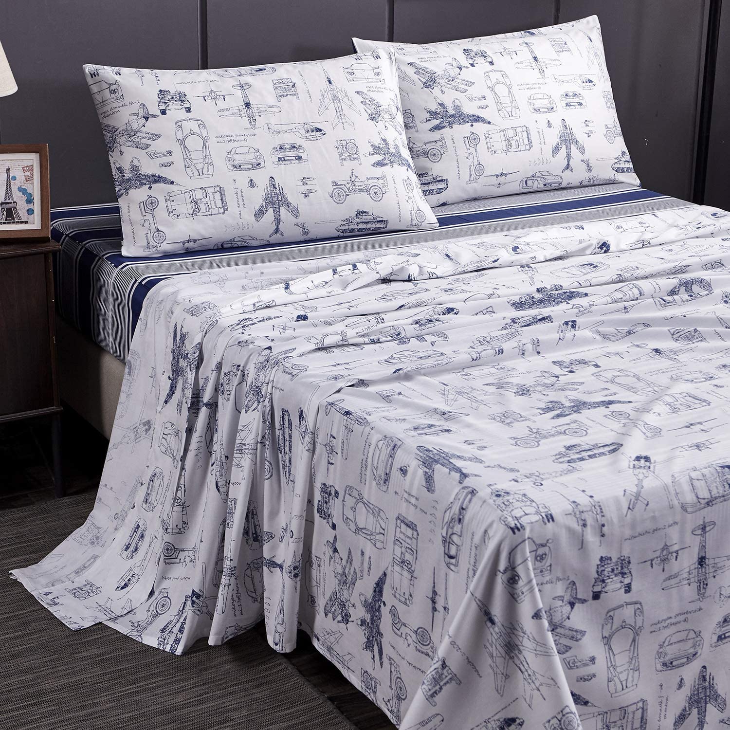 Price:$79.00 Queen Size Bedding Sets Kids Boys Sheets Set Cotton Cars Tank Helicopter Aircraft Military Transport Vehicles Bedding Sets for Kids Teen Boy Children 4-Piece : Baby