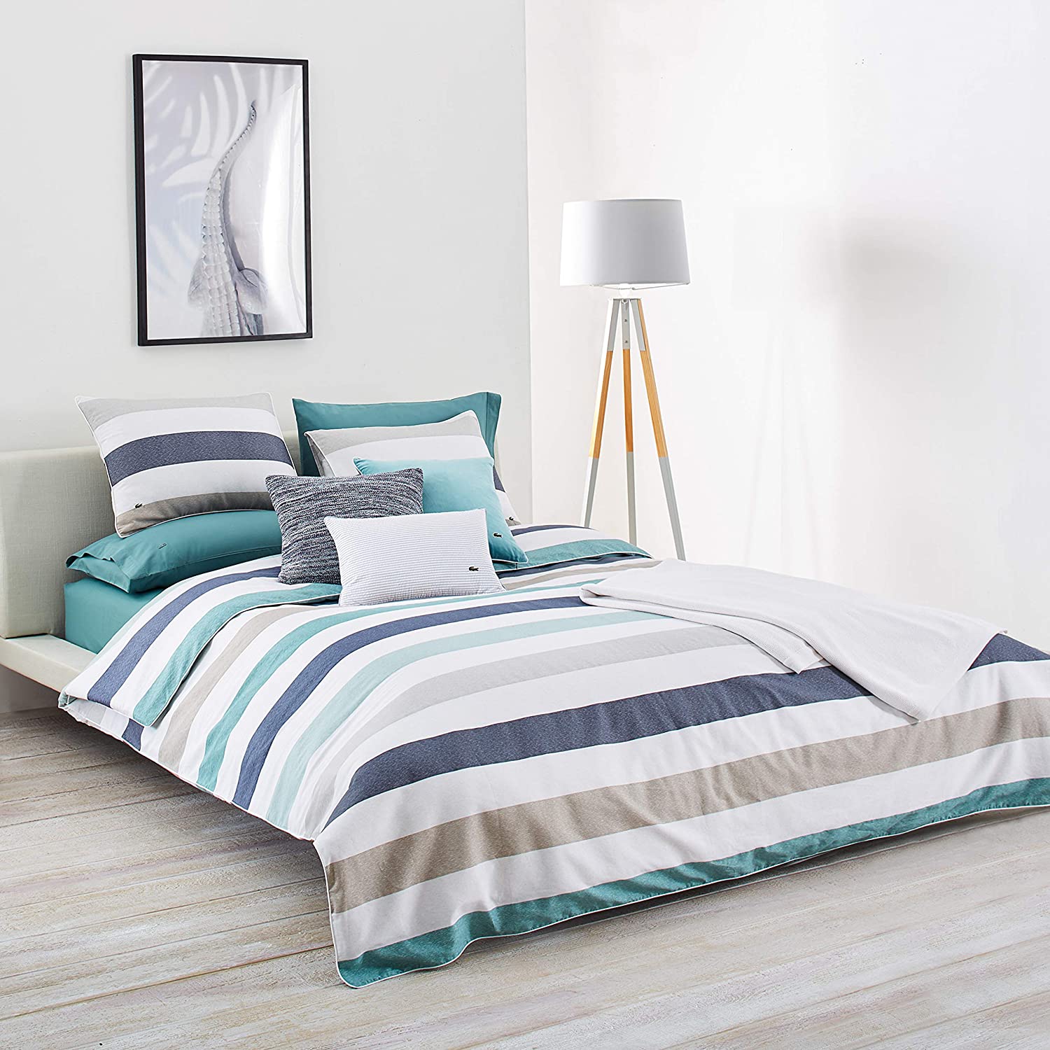 Price:$189.99 Bailleul Aqua and Khaki Striped Brushed Twill Duvet Set, King : Everything Else